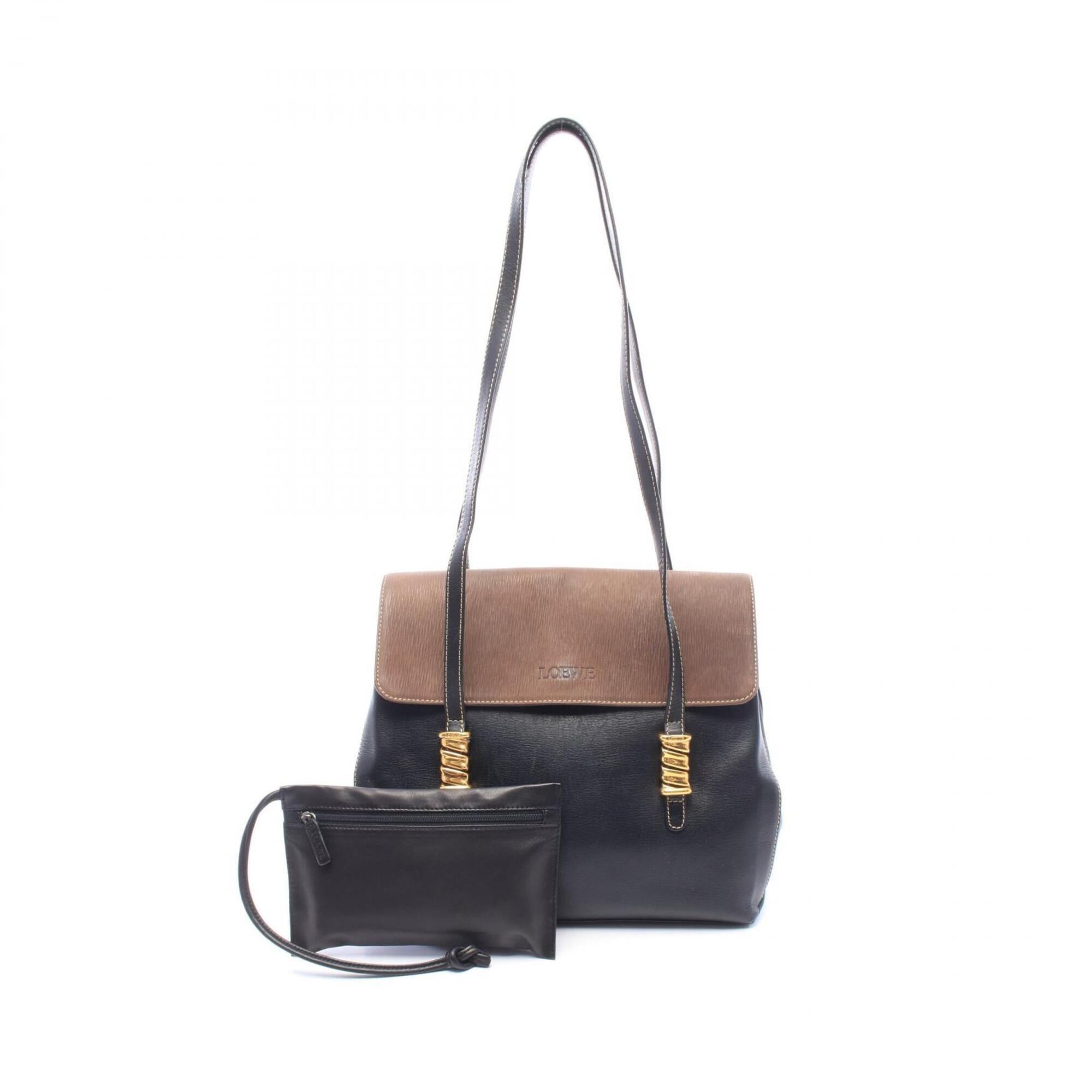 Loewe Black Brown Leather Handbag Shoulder Bag (Pre-Owned)