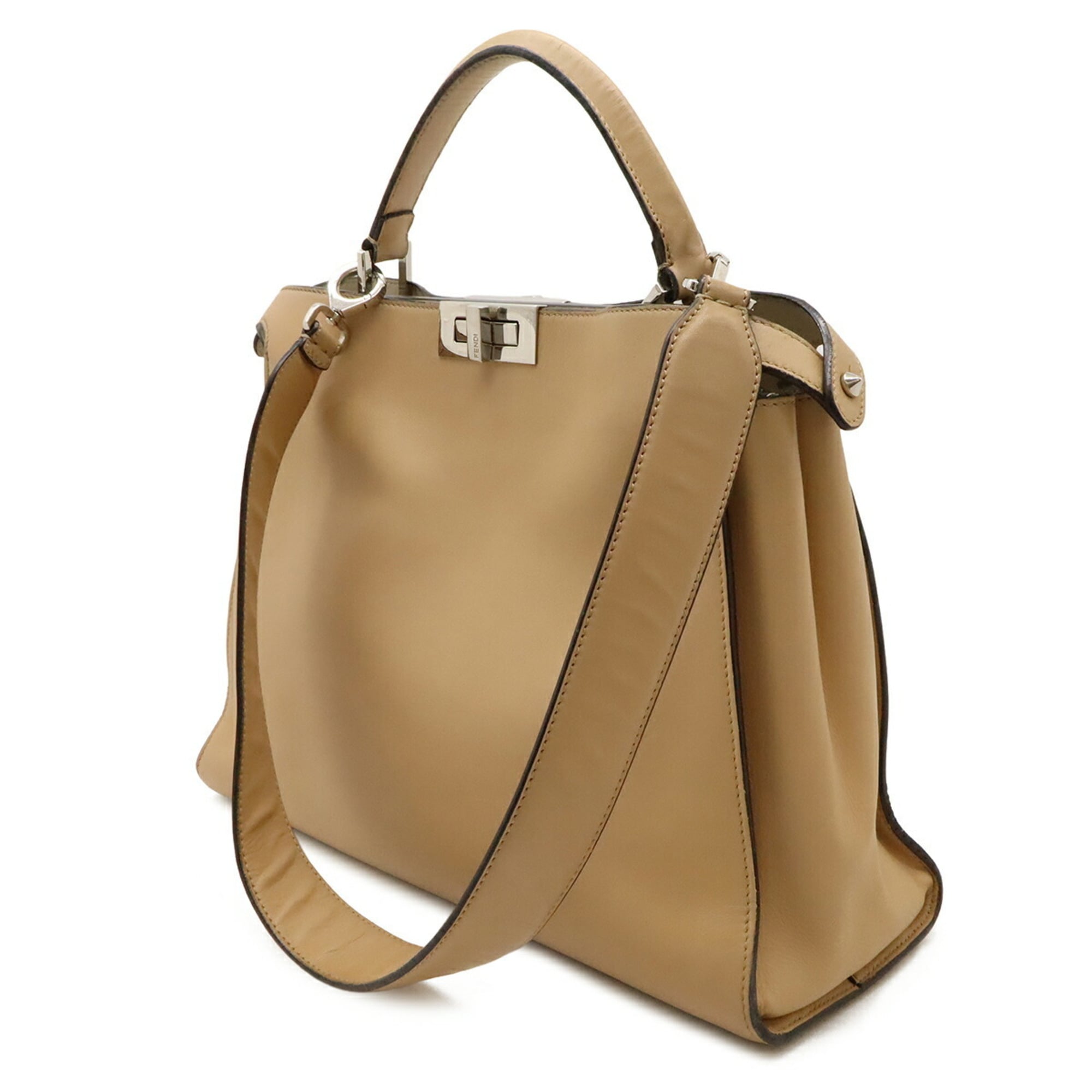 Fendi Peekaboo Beige Leather Handbag Shoulder Bag (Pre-Owned)