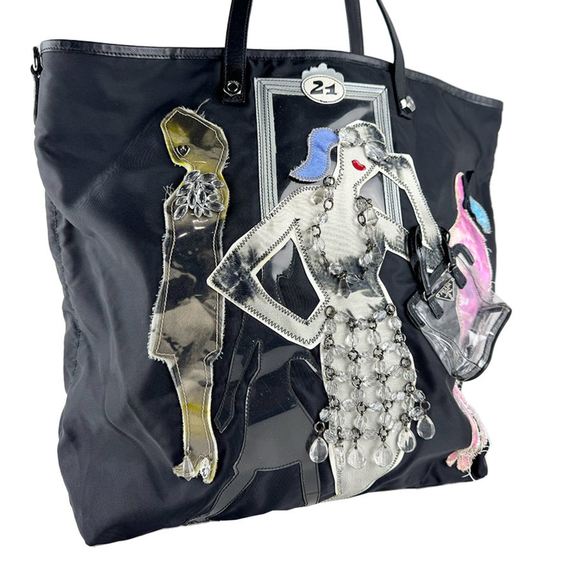 Prada Black Multi-Color Nylon Shoulder Bag Tote Bag (Pre-Owned)