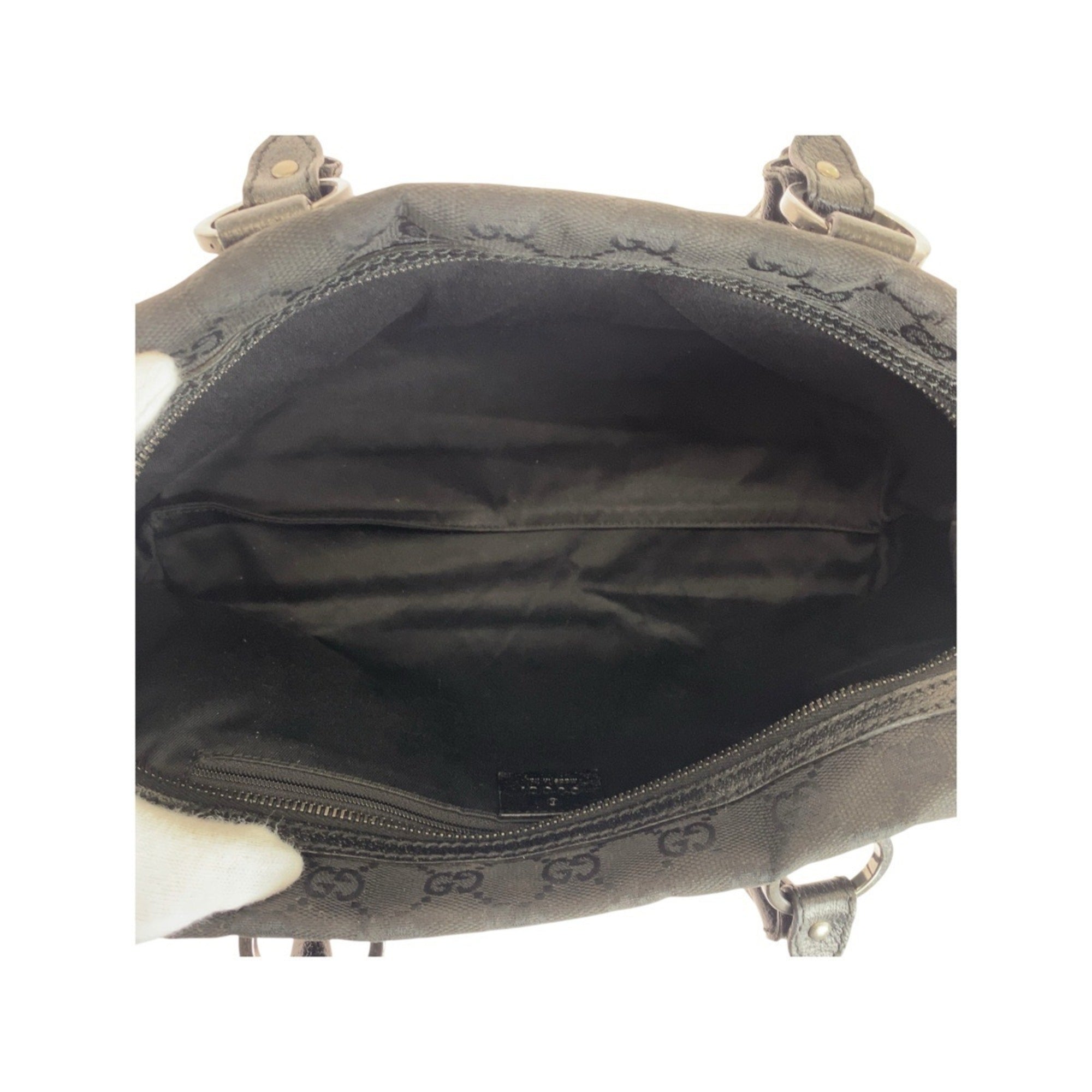 Gucci Black Gg Canvas Leather Handbag Tote Bag (Pre-Owned)