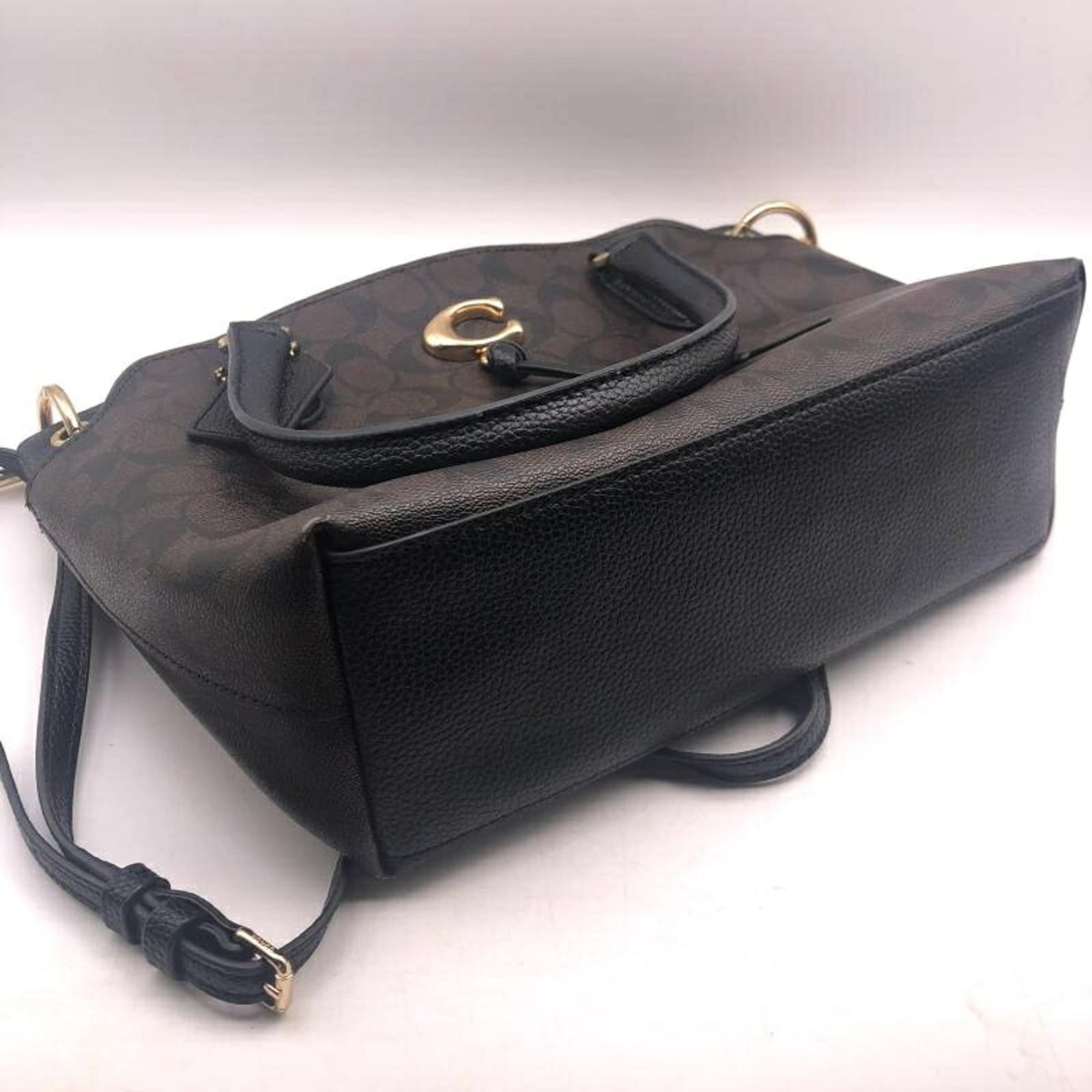 Coach Signature Black Brown Signature Line Handbag (Pre-Owned)