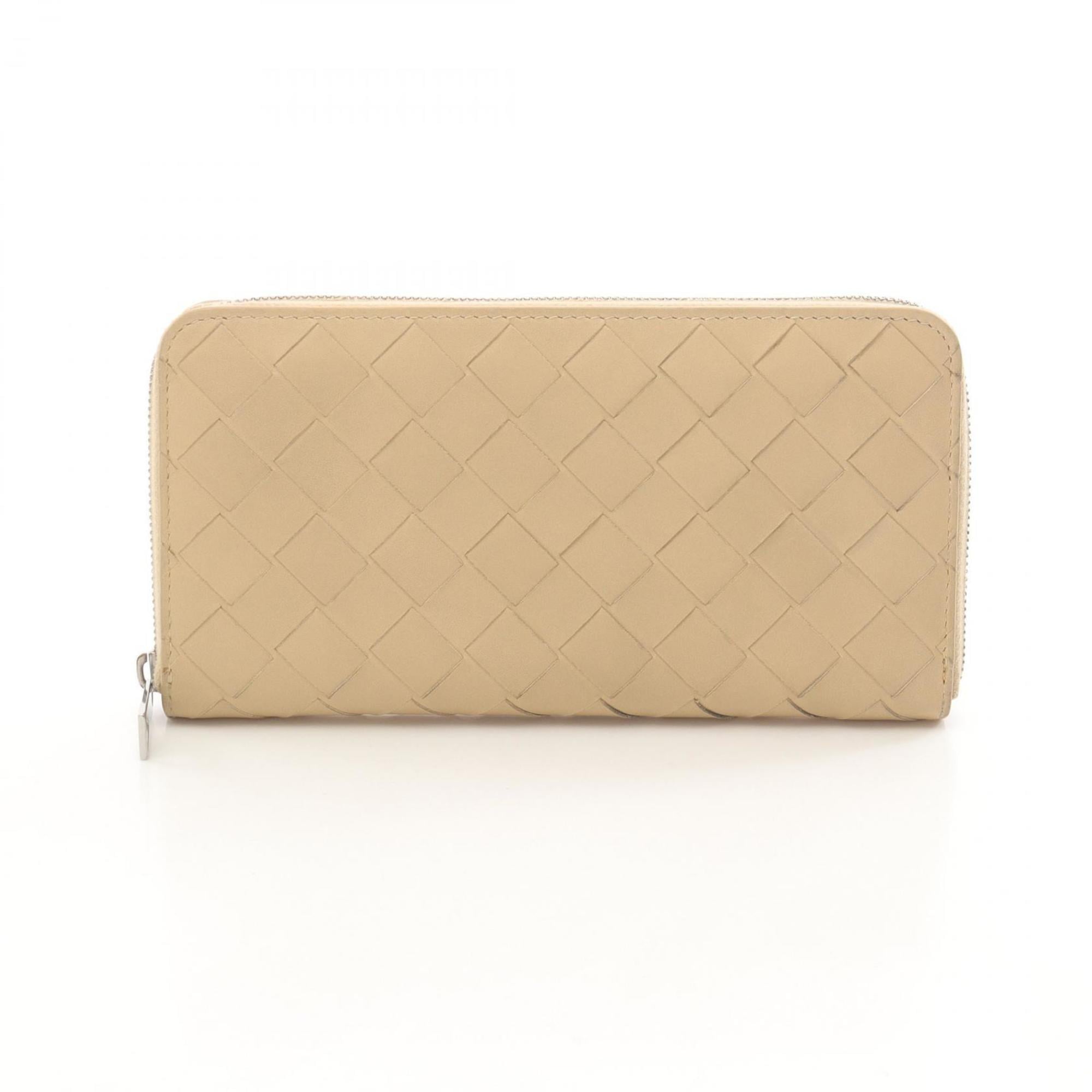 Bottega Veneta Beige Leather Long Wallet (Bi-Fold) (Pre-Owned)