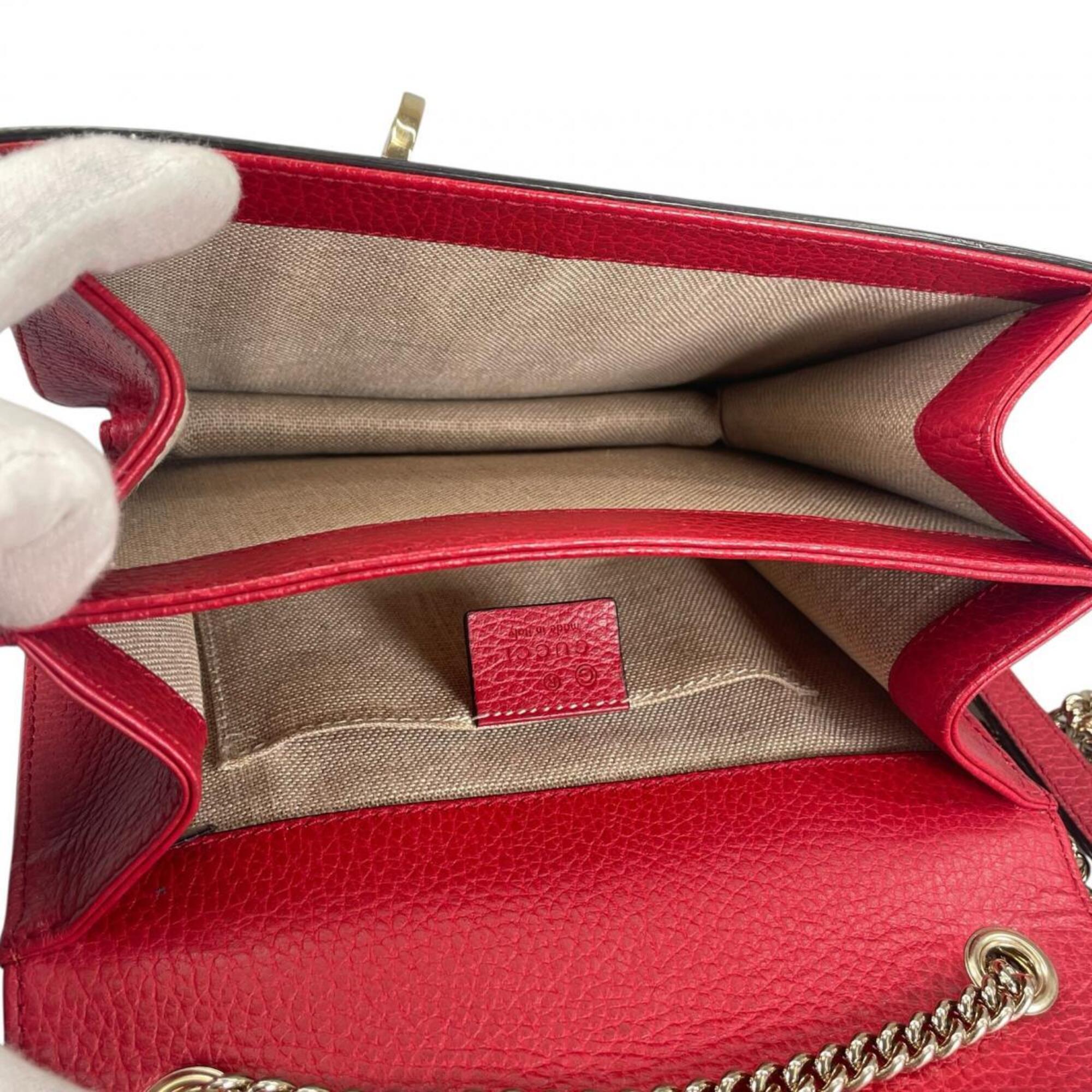 Gucci Red Color Leather Shoulder Bag (Pre-Owned)