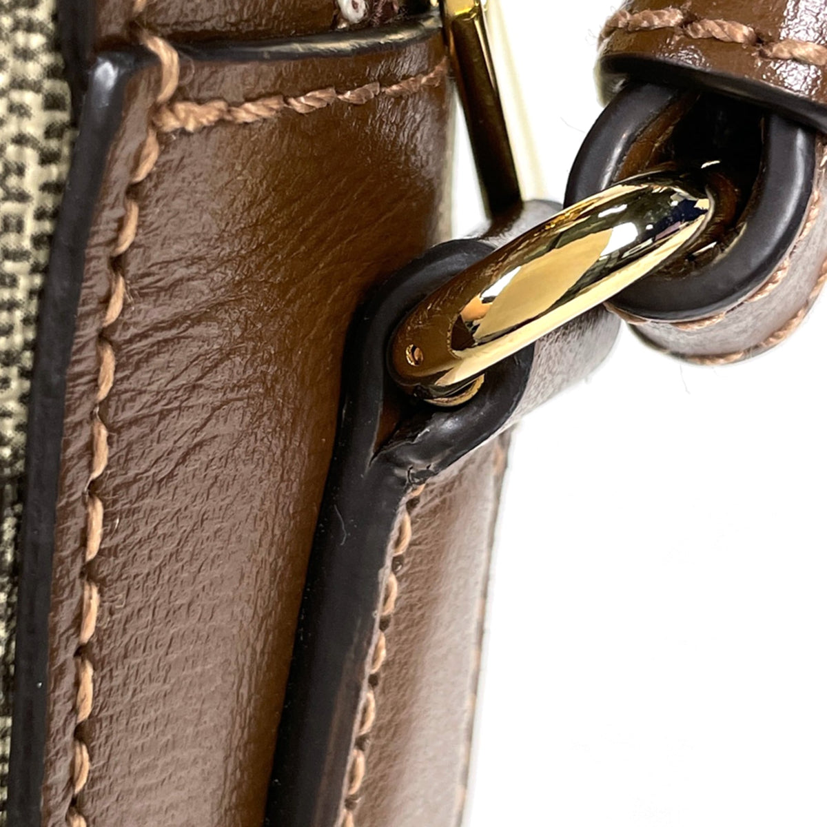 Gucci Beige Brown Coated Canvas Leather Shoulder Bag (Pre-Owned)