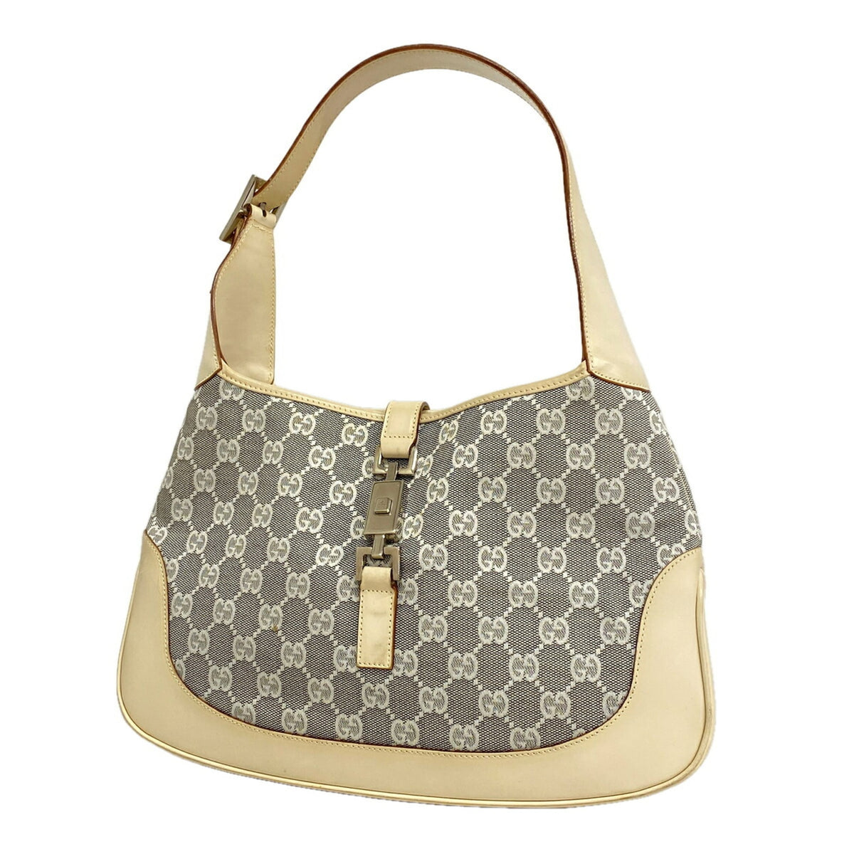 Gucci Gray Ivory Canvas Shoulder Bag (Pre-Owned)