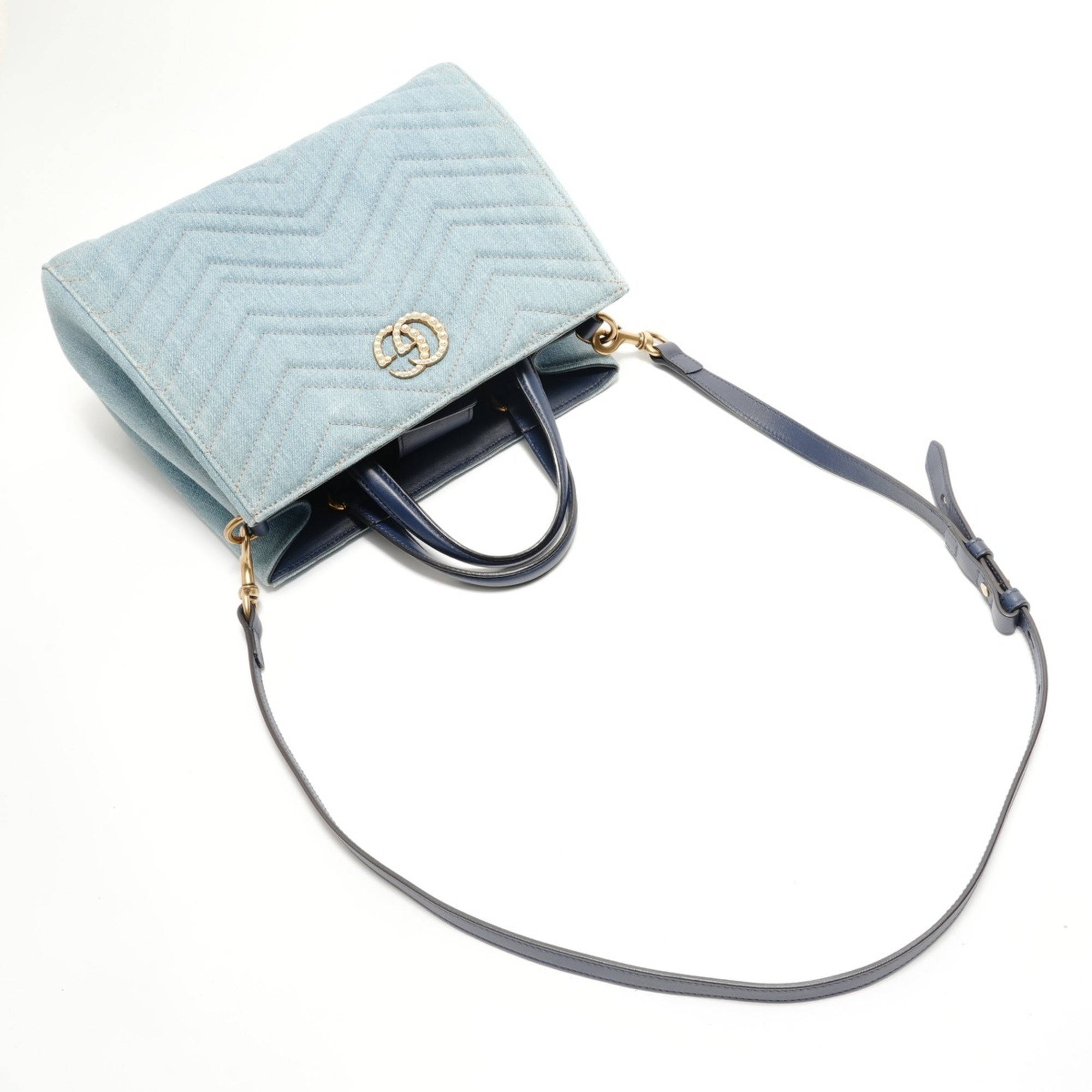 Gucci Gg Marmont Blue Denim Shoulder Bag (Pre-Owned)