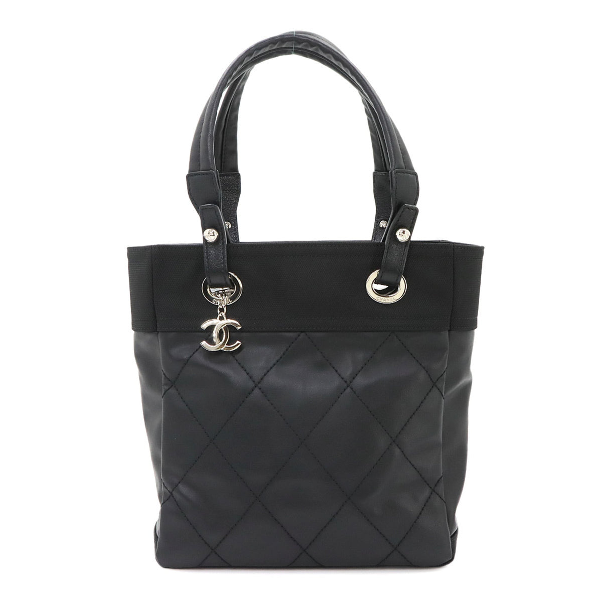 Chanel Black Nylon Pvc Leather Handbag Tote Bag (Pre-Owned)