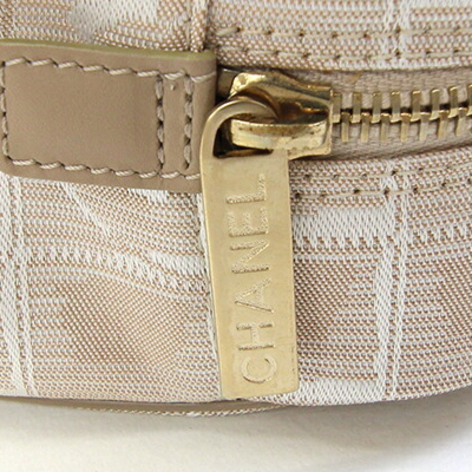 Chanel New Travel Line Beige Nylon Canvas Leather Boston Bag Handbag (Pre-Owned)