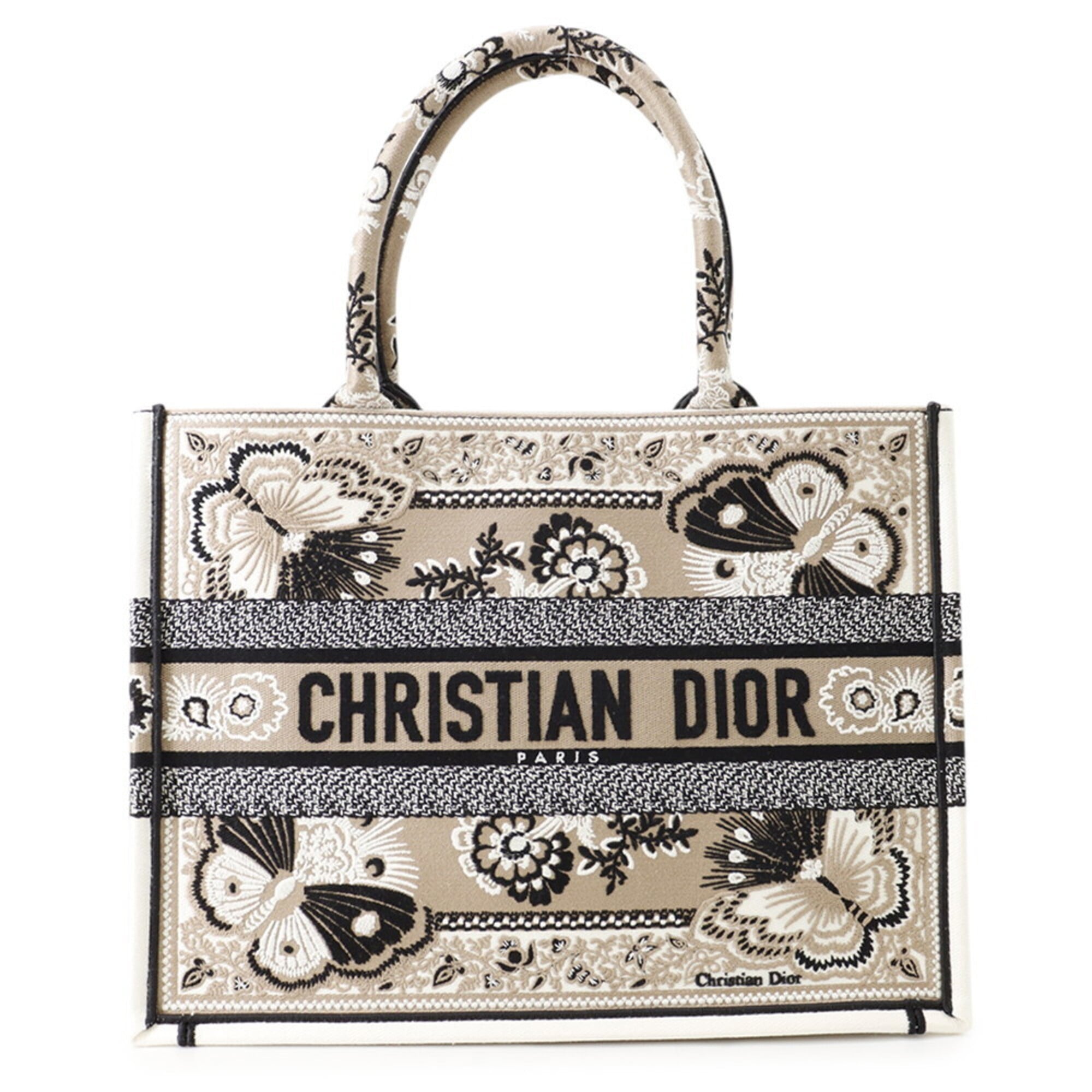 Christian Dior Beige White Canvas Tote Bag (Pre-Owned)