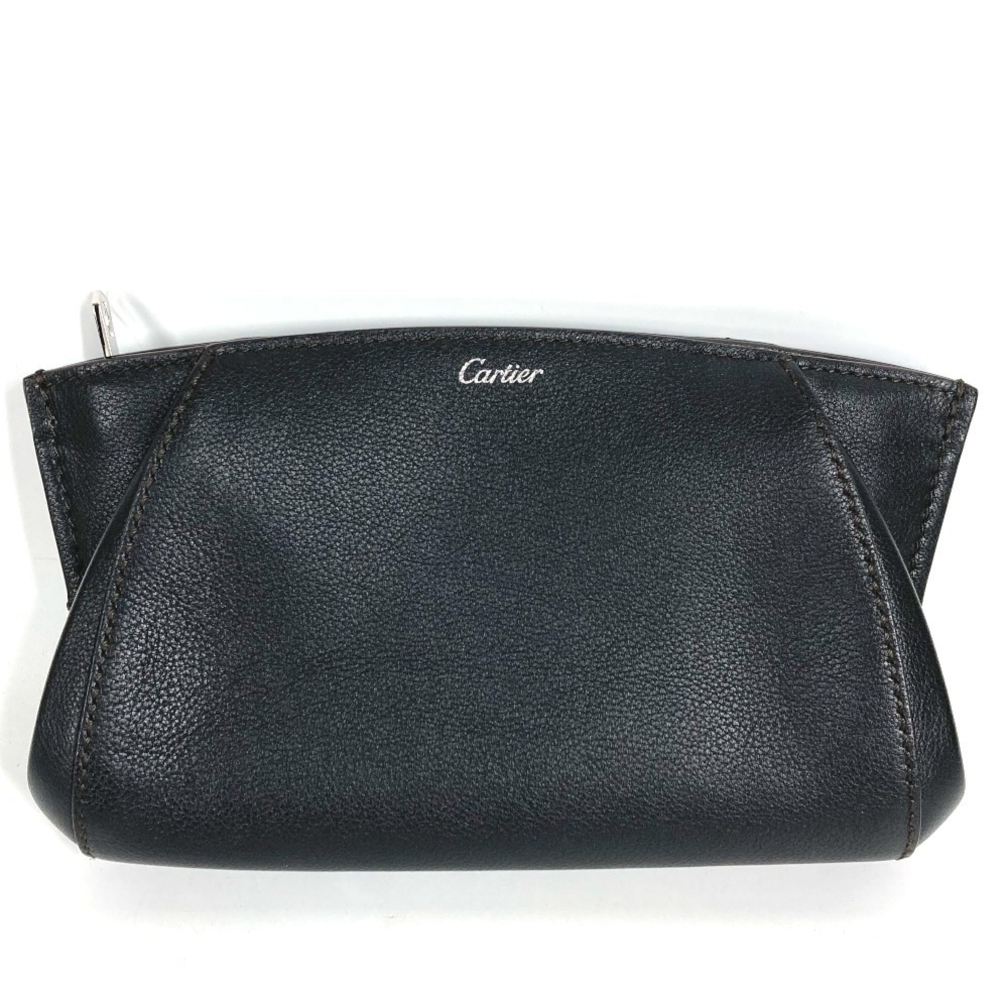 Cartier Black Leather Clutch Bag Handbag Pouch (Pre-Owned)