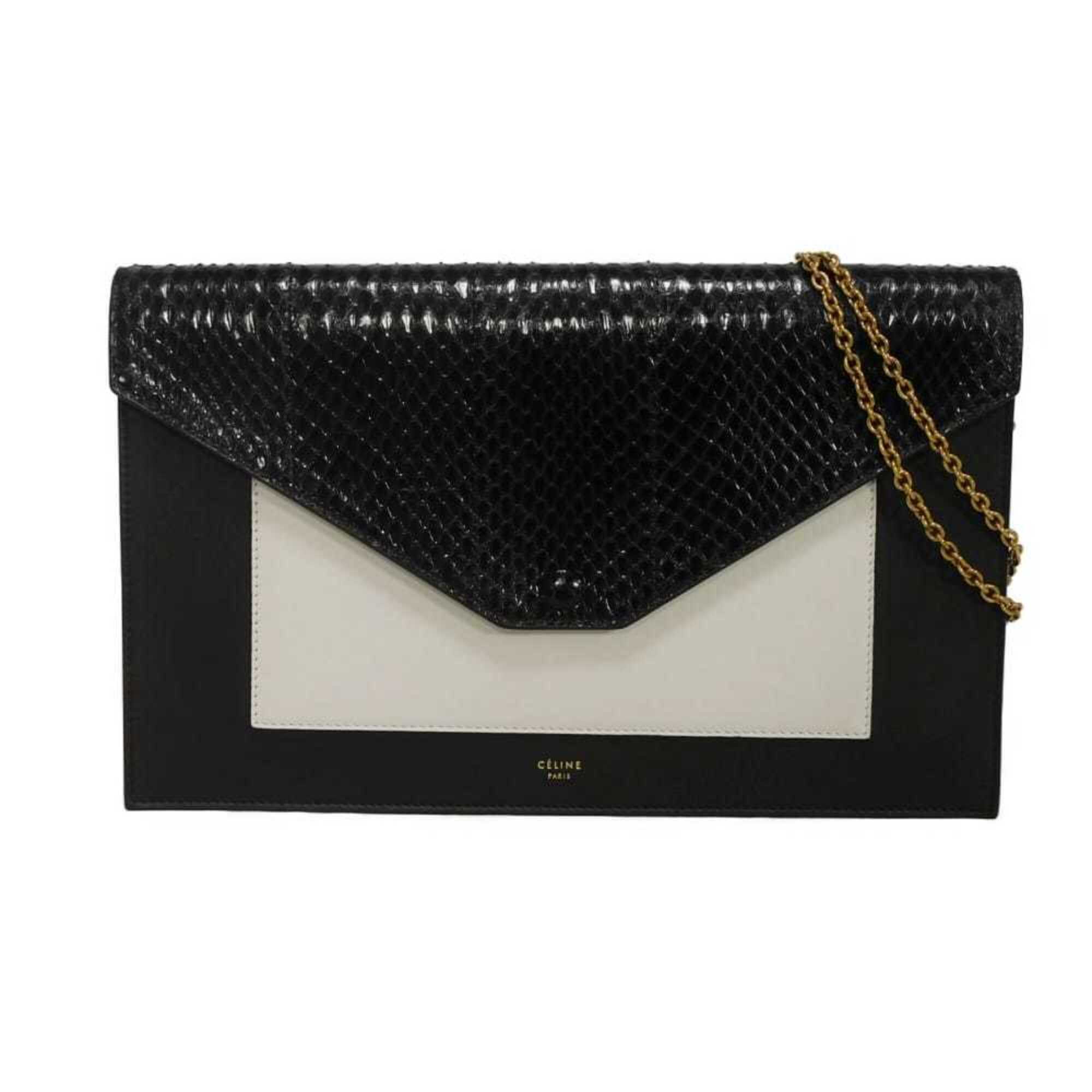 Celine Black White Leather Clutch Bag Shoulder Bag (Pre-Owned)