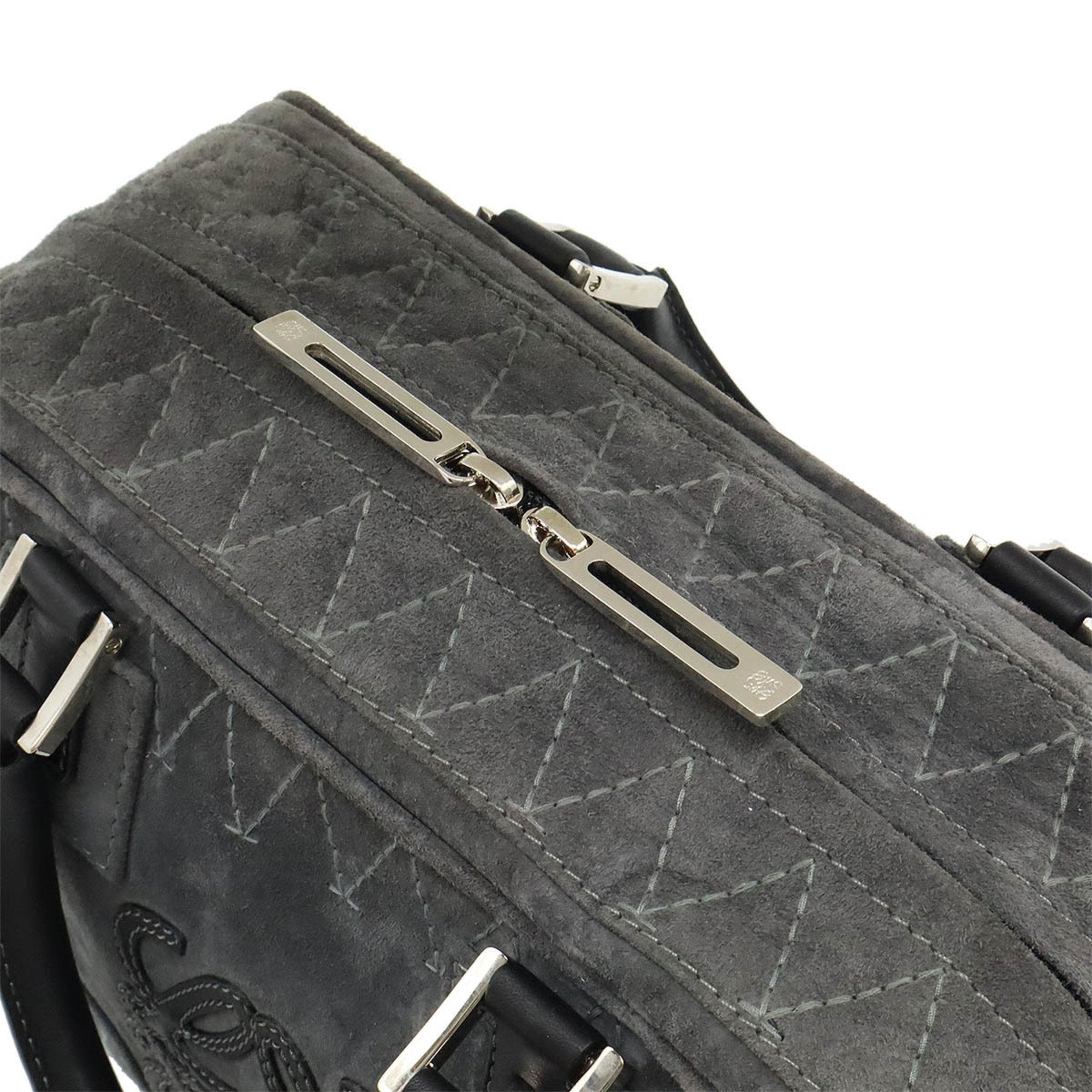 Loewe Black Gray Suede Leather Boston Bag Handbag (Pre-Owned)