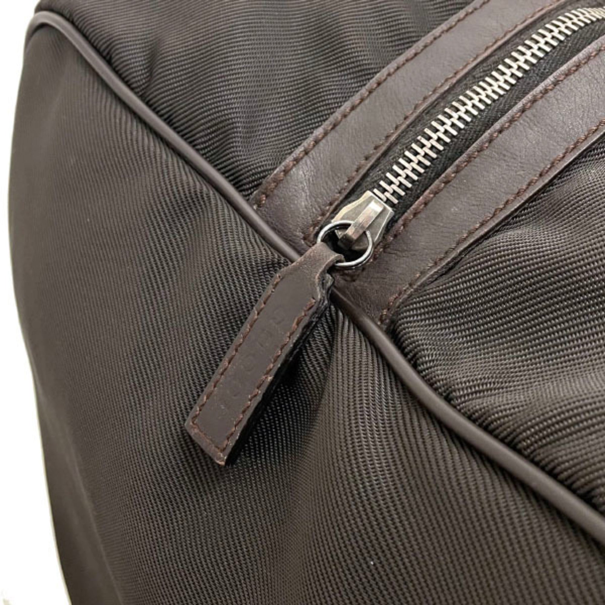 Gucci Beige Dark Brown Nylon Leather Boston Bag (Pre-Owned)