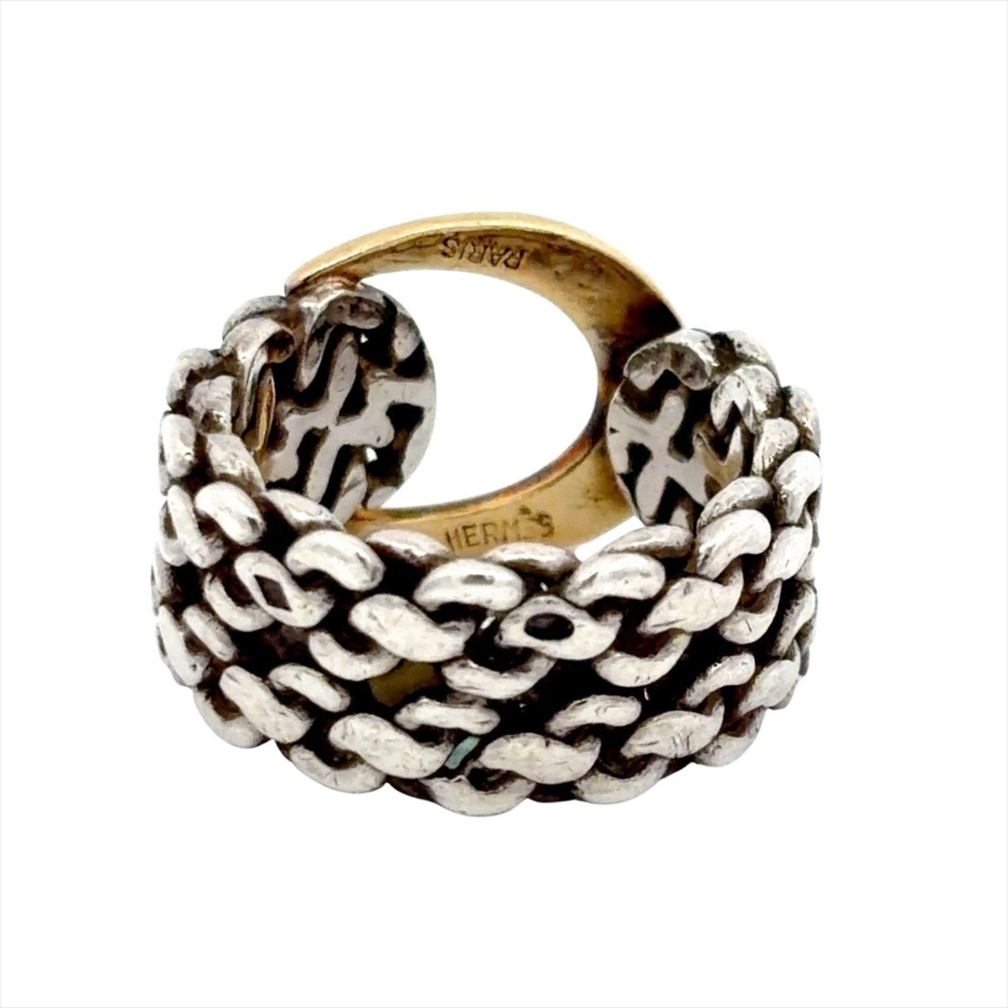 Hermes Silver Yellow Gold Silver Yellow Gold Band Ring (Pre-Owned)