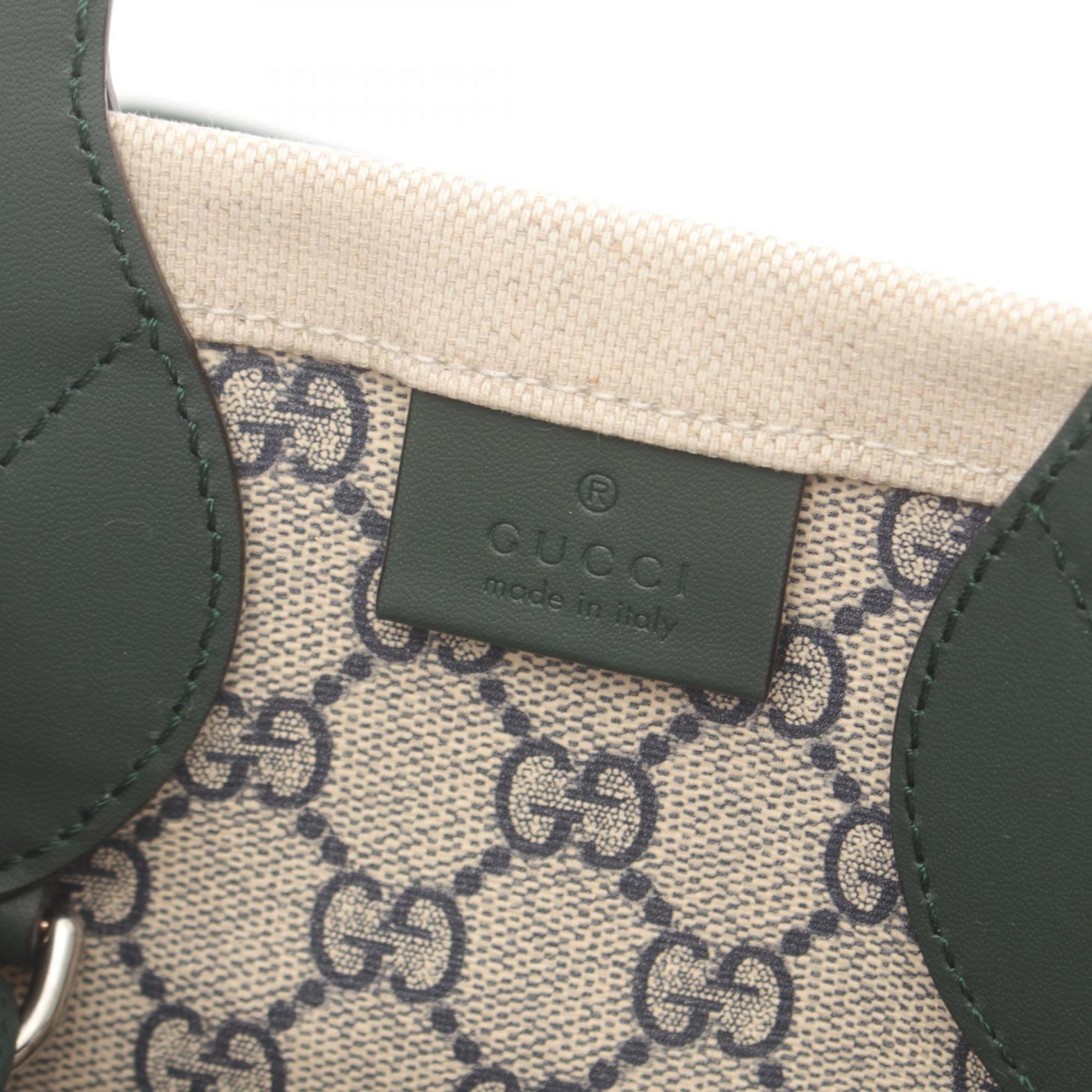 Gucci Beige Green Canvas Leather Tote Bag