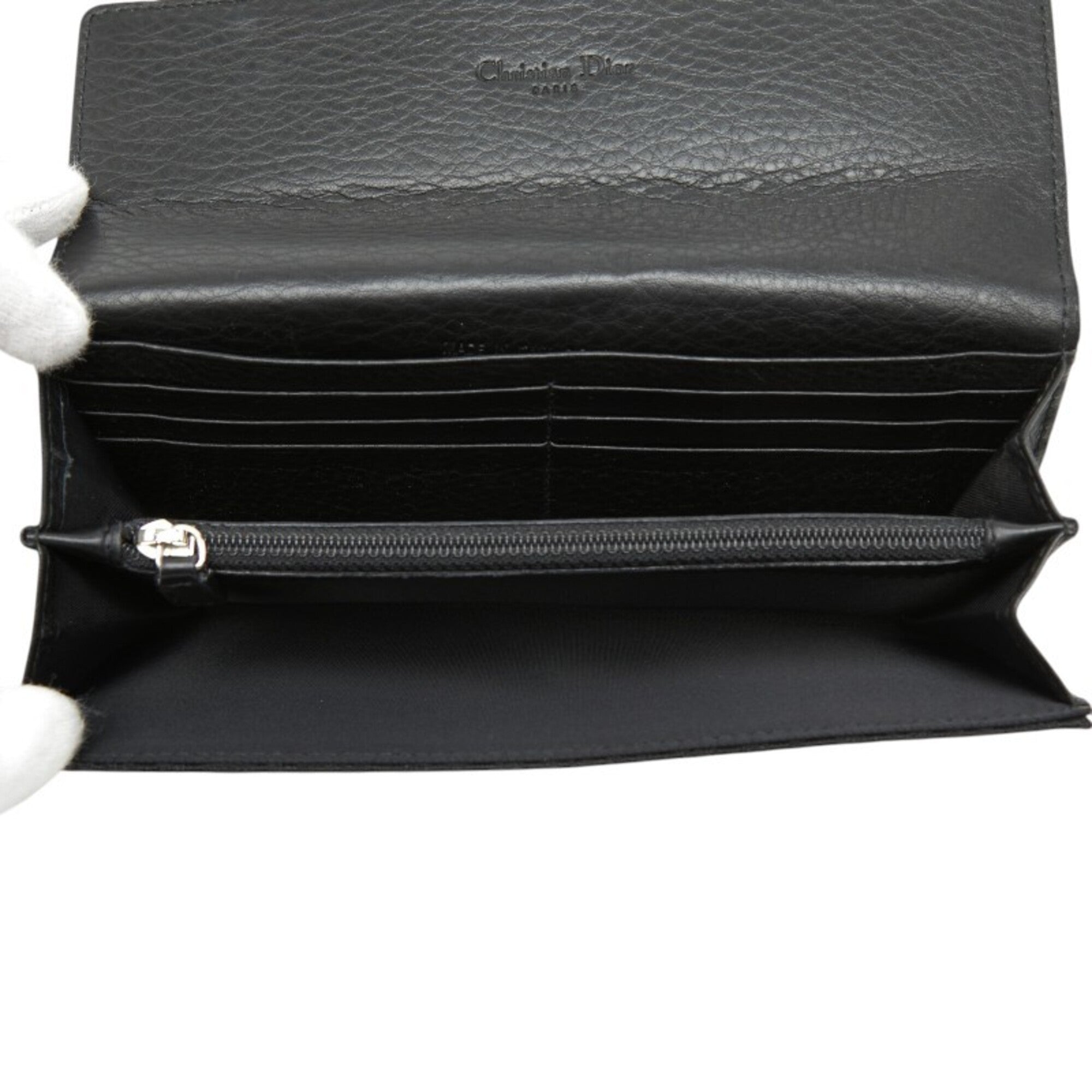 Christian Dior Black Canvas Leather Long Wallet (Bi-Fold) (Pre-Owned)