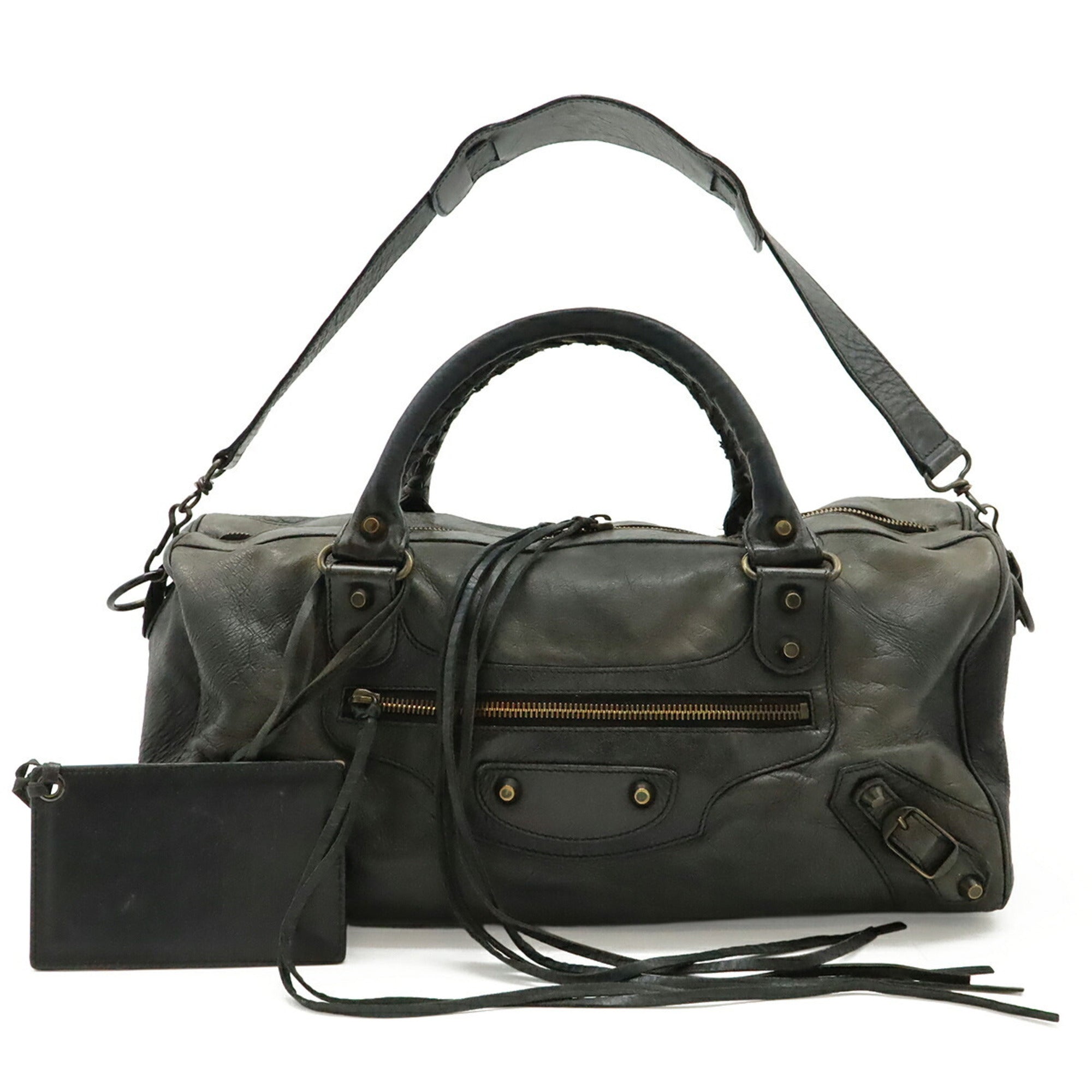 Balenciaga Dark Gray Leather Handbag Shoulder Bag (Pre-Owned)