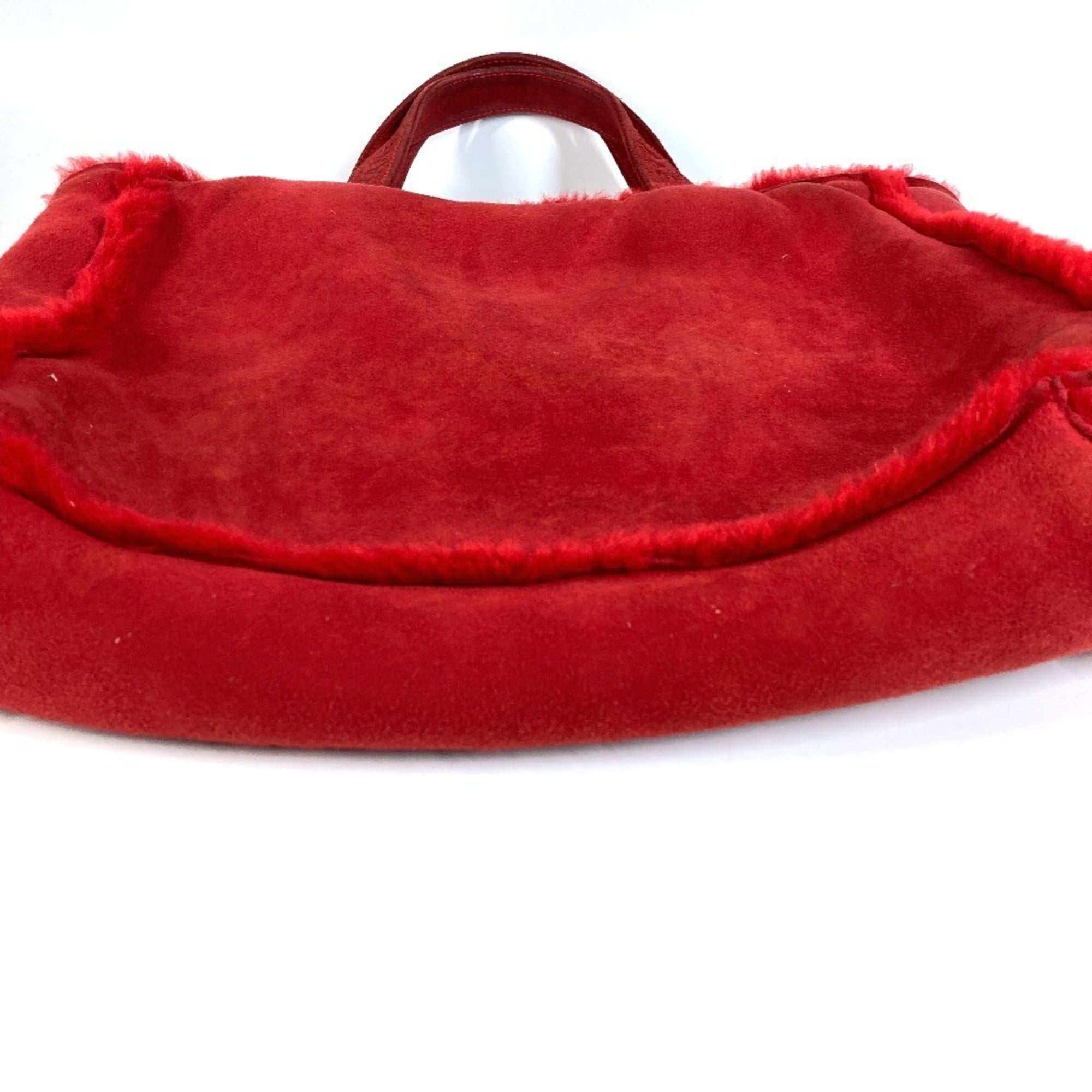 Chanel Red Color Fur Shoulder Bag Tote Bag (Pre-Owned)