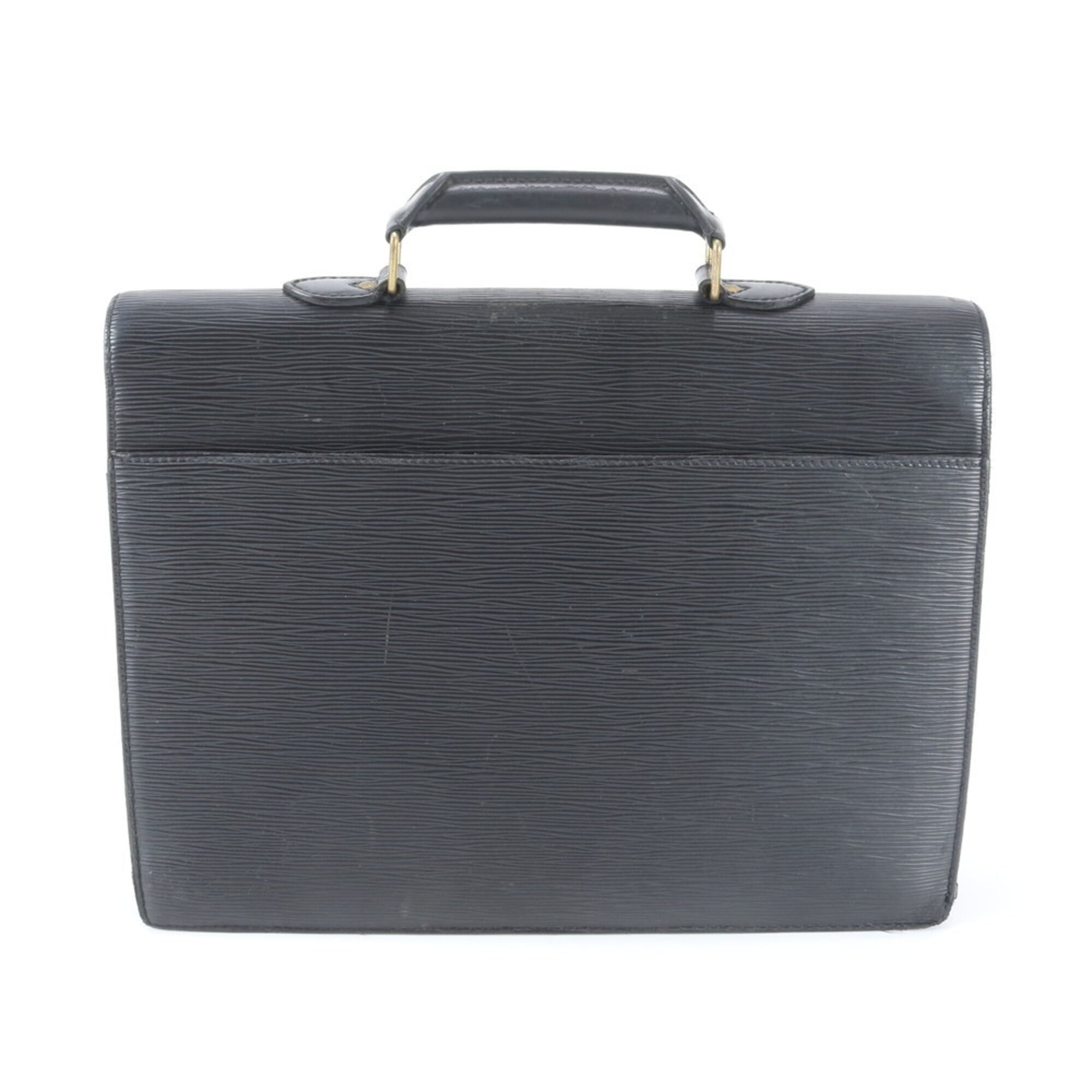 Louis Vuitton Noir Leather Briefcase Handbag (Pre-Owned)