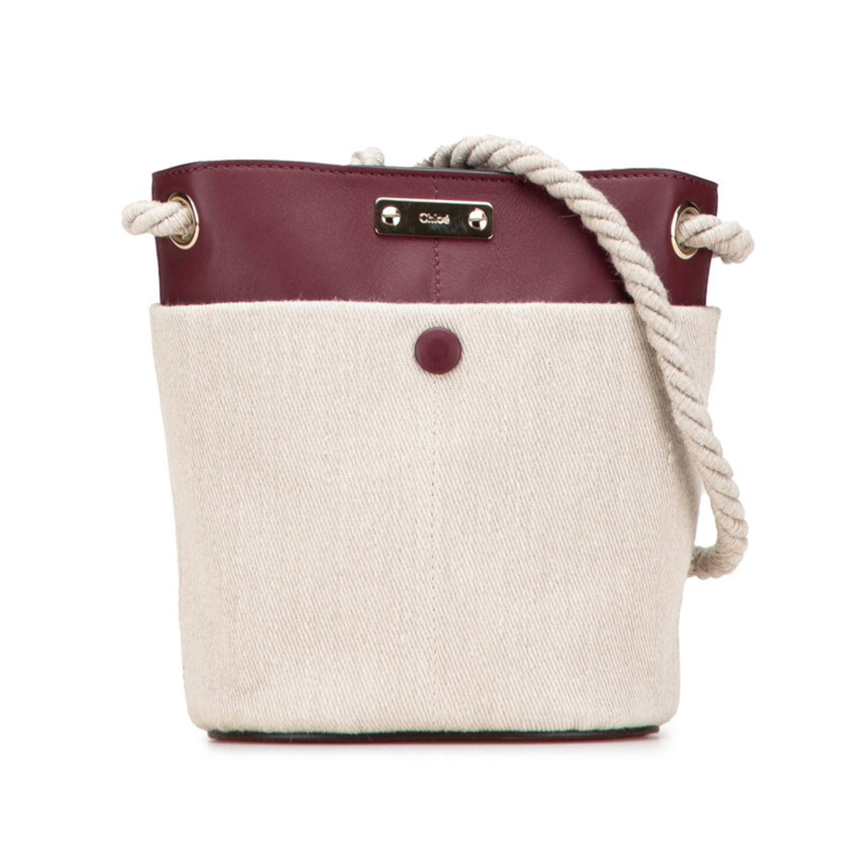 Chloé Beige Wine Leather Linen Shoulder Bag (Pre-Owned)