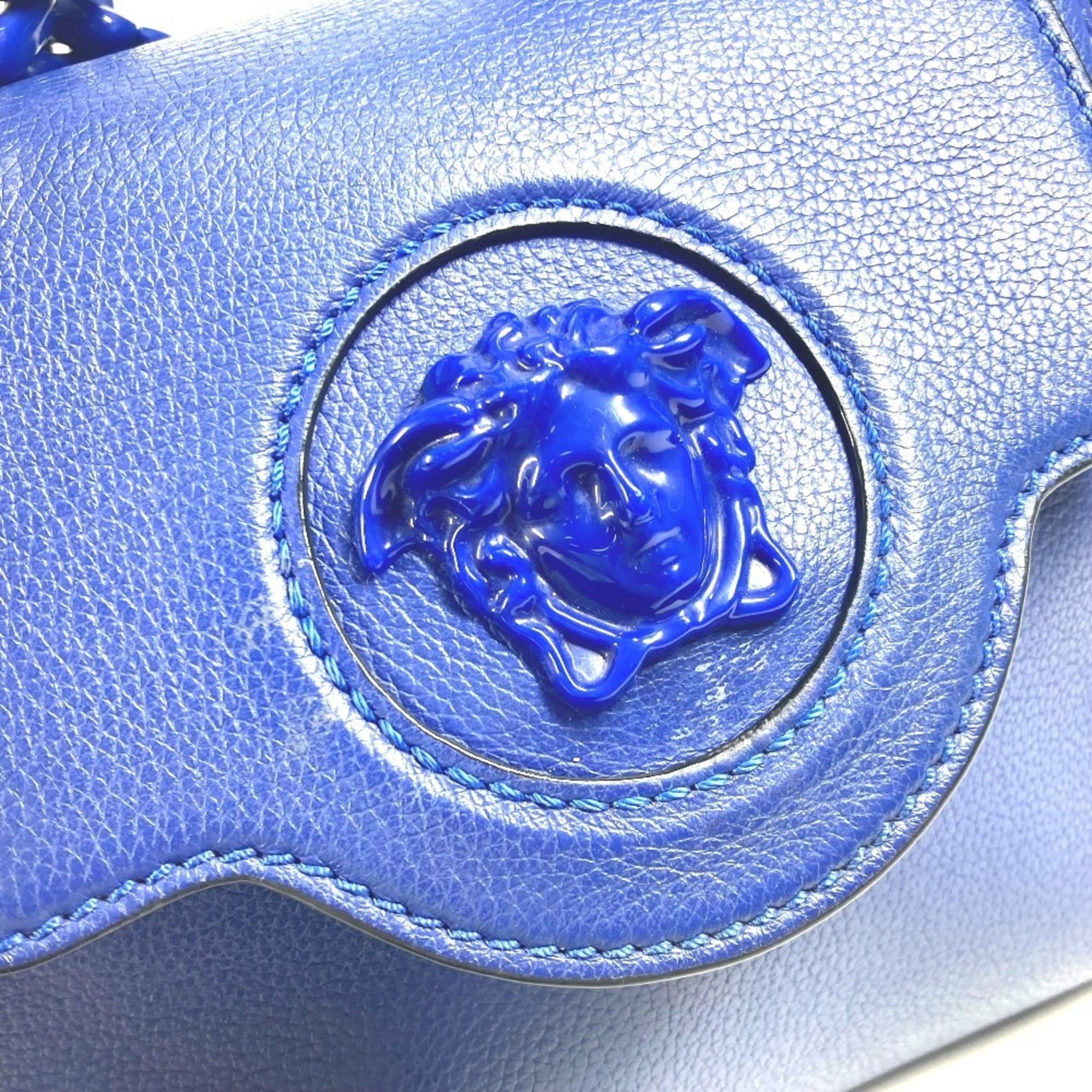 Versace Blue Leather Handbag Shoulder Bag (Pre-Owned)
