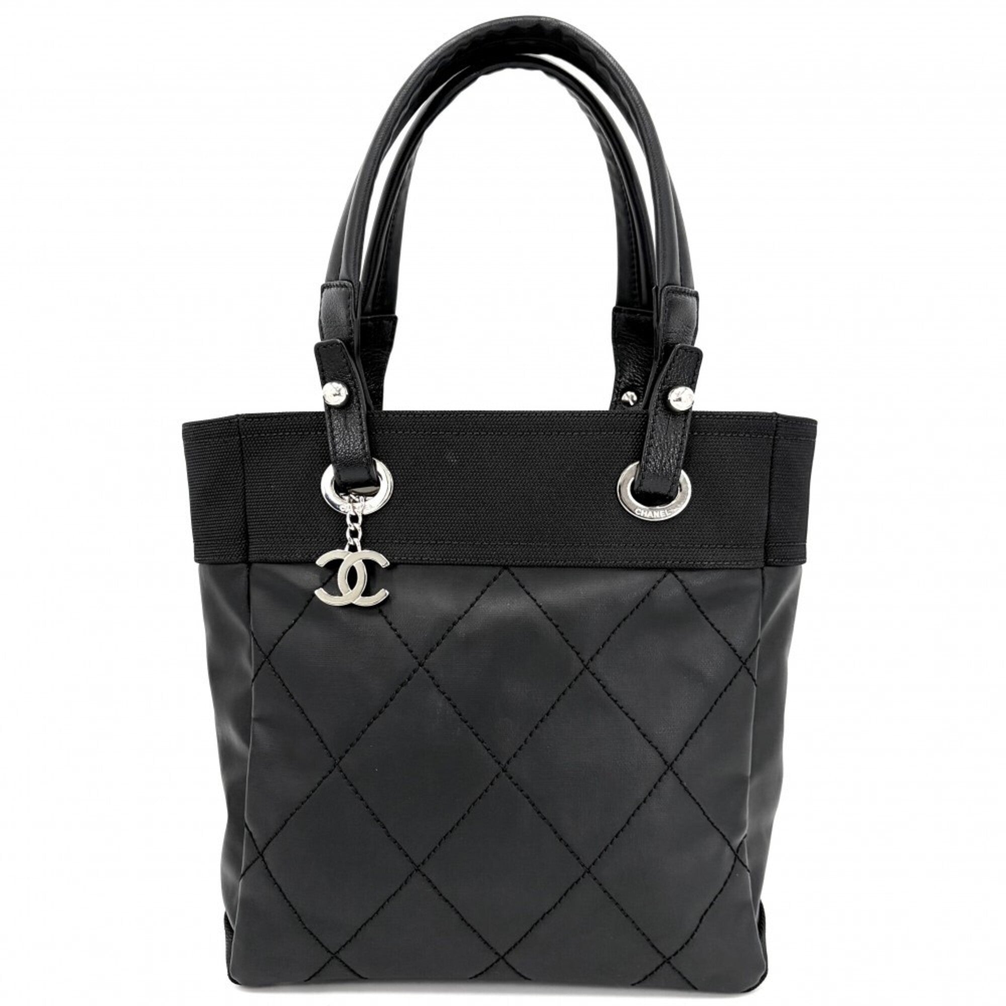 Chanel Black Coated Canvas Leather Handbag Tote Bag (Pre-Owned)