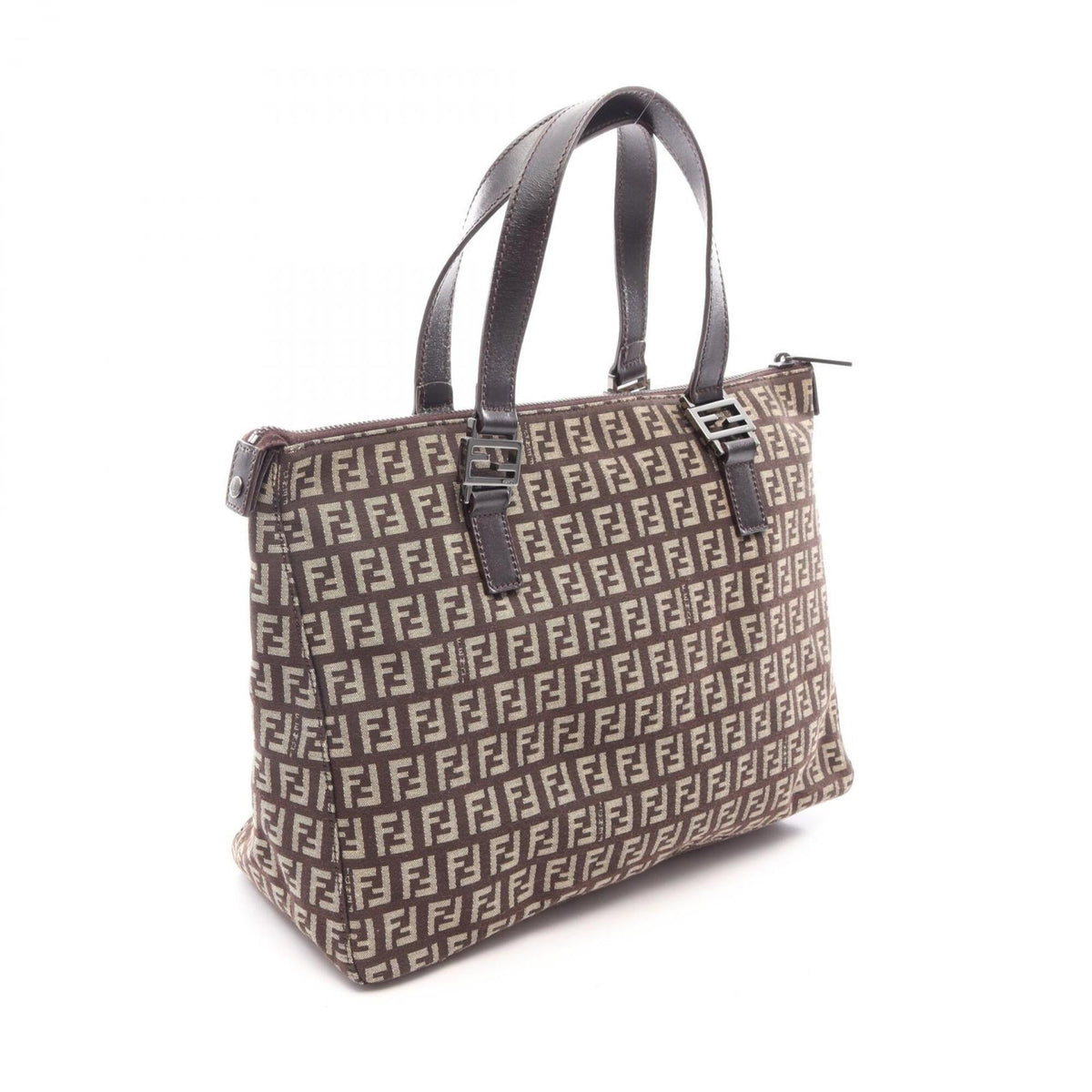 Fendi Beige Brown Canvas Leather Handbag (Pre-Owned)