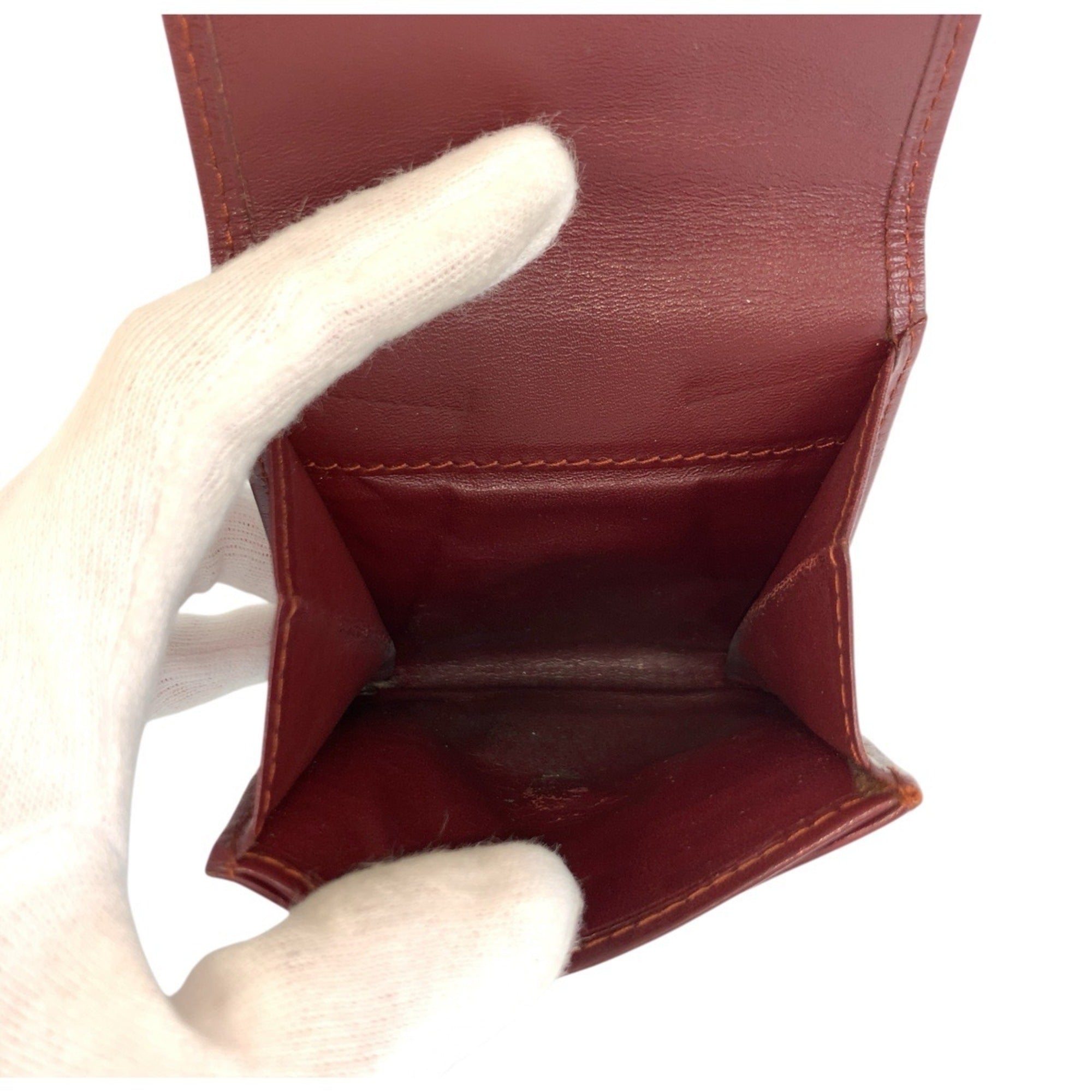 Cartier Bordeaux Leather Coin Purse/Coin Case (Pre-Owned)