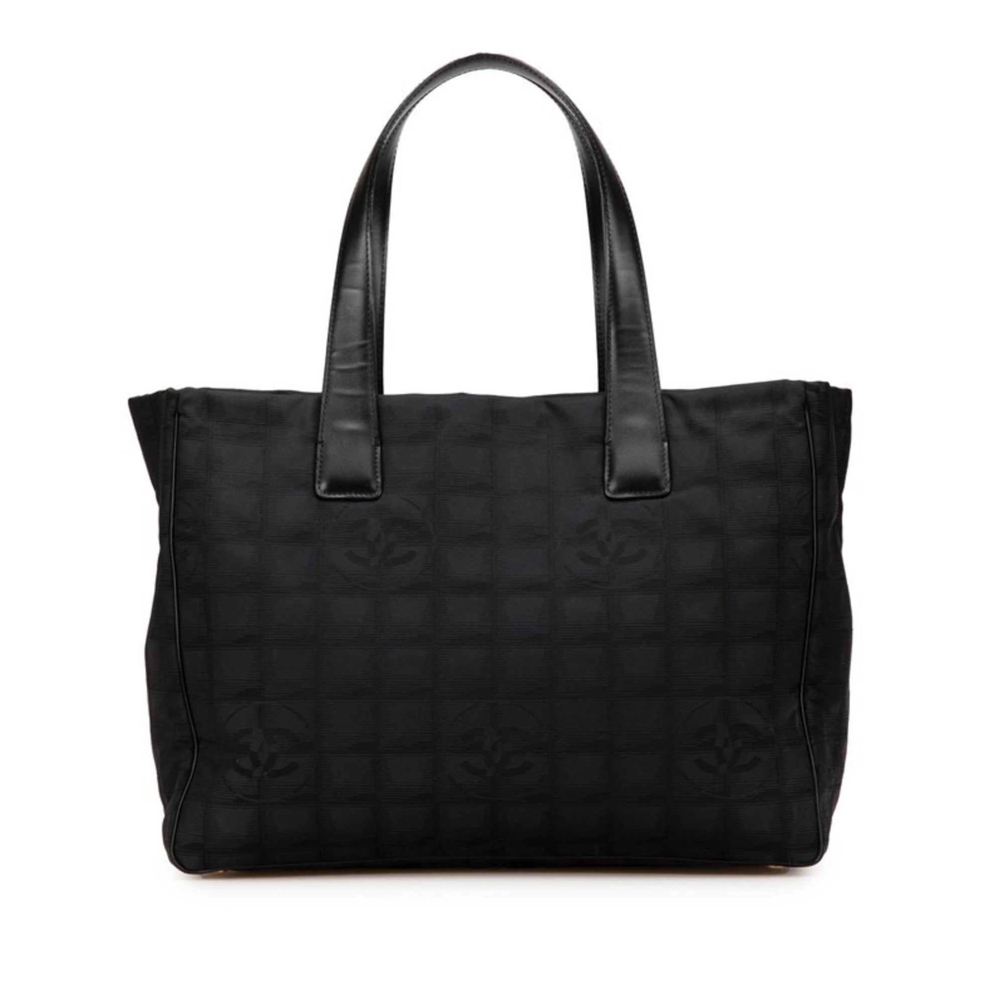 Chanel Black Nylon Leather Shoulder Bag Tote Bag (Pre-Owned)