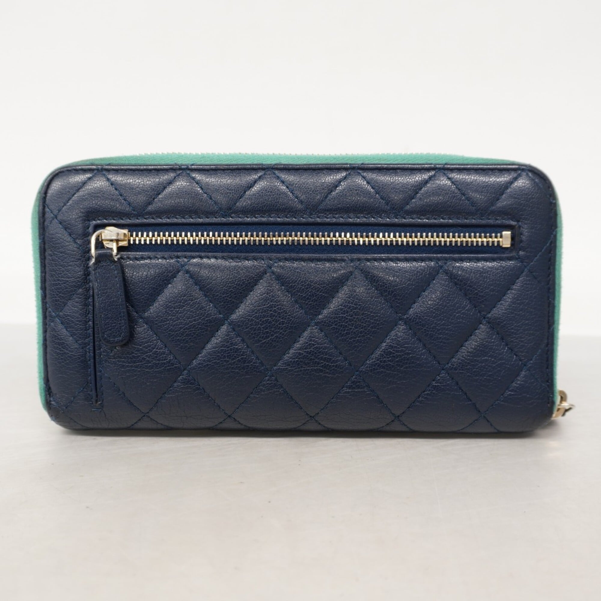 Chanel Navy Pink Grained Calfskin Long Wallet (Bi-Fold) (Pre-Owned)