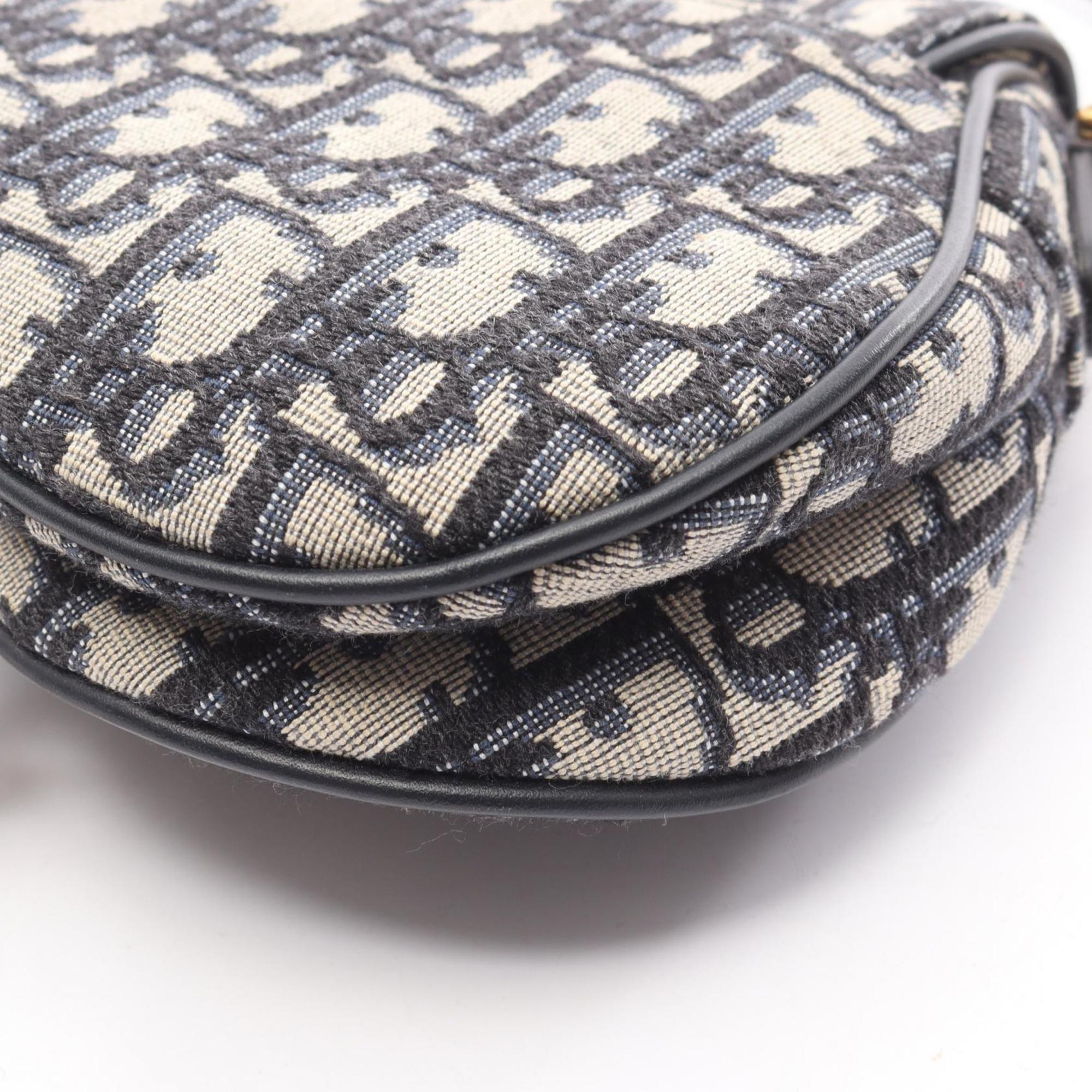 Christian Dior Ivory Navy Canvas Leather Handbag Saddle Bag (Pre-Owned)