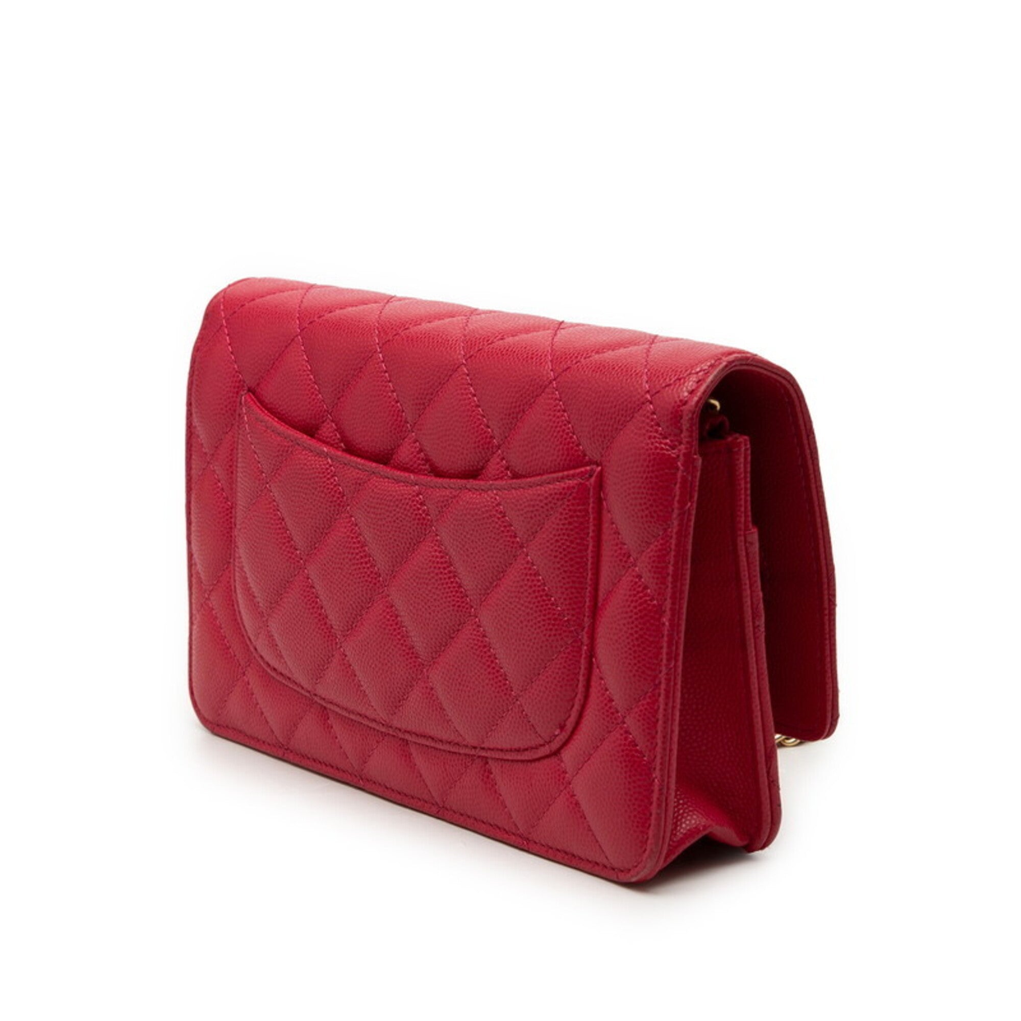 Chanel Red Color Grained Calfskin Shoulder Bag (Pre-Owned)