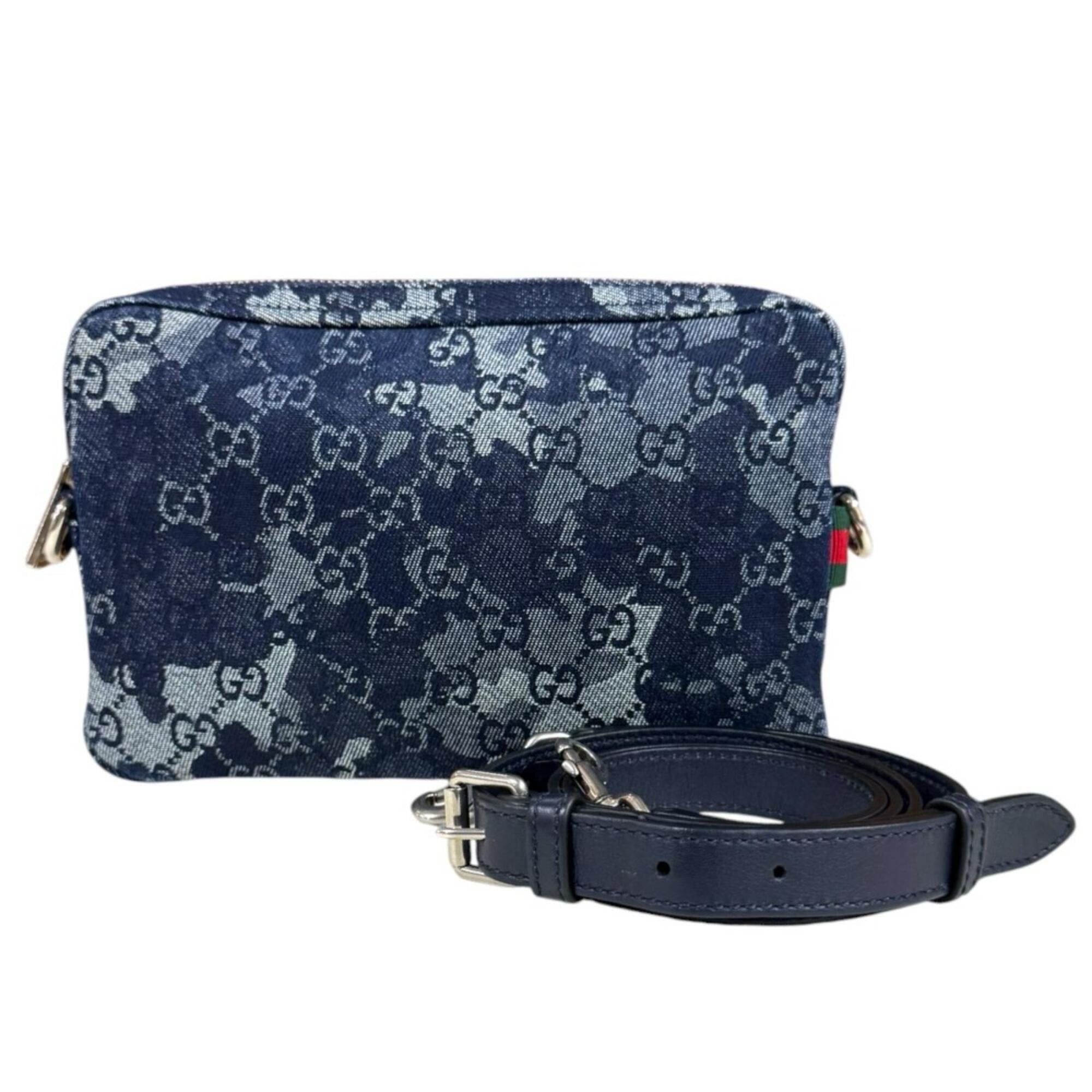 Gucci Navy Denim Leather Shoulder Bag (Pre-Owned)