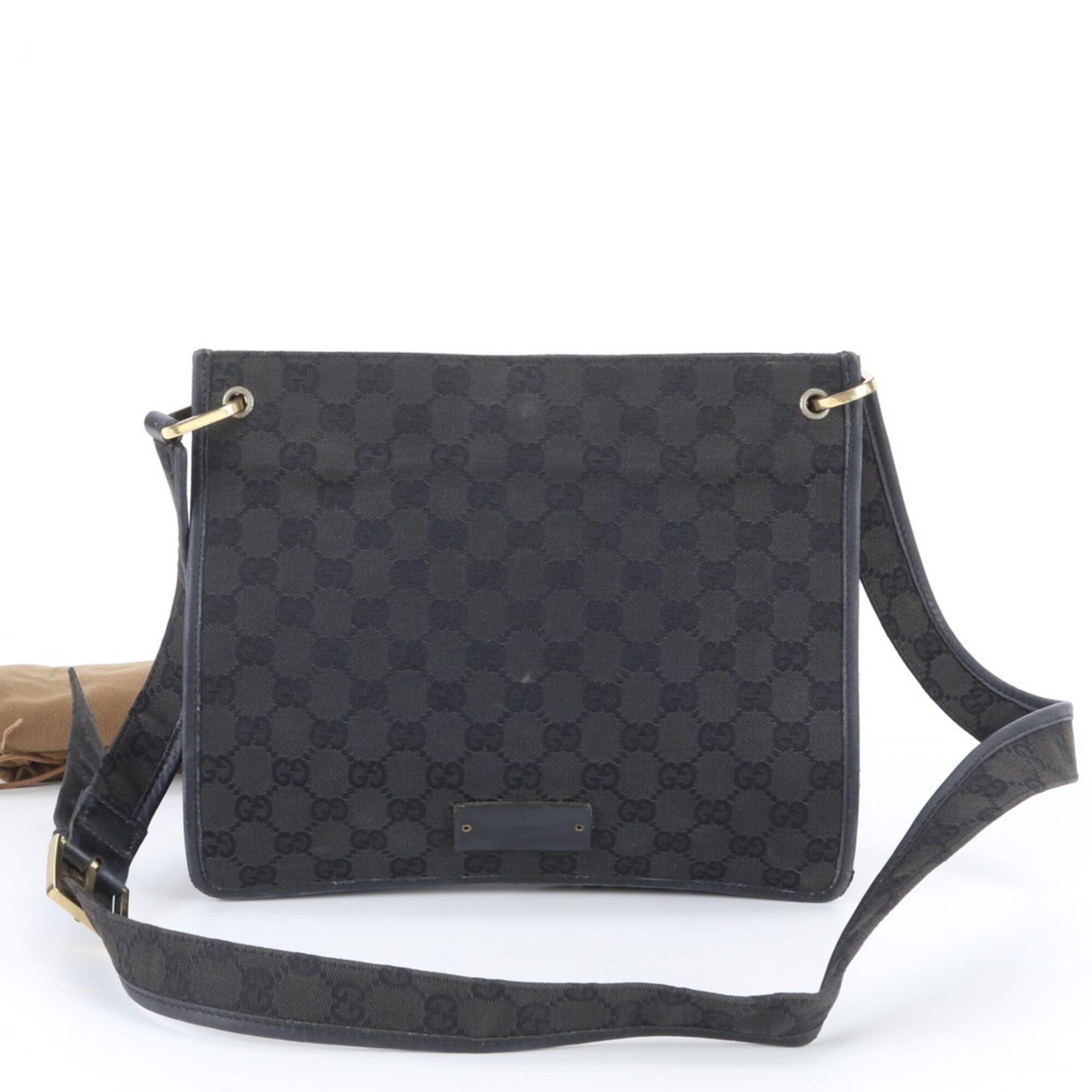 Gucci Gg Canvas Black Leather Canvas Shoulder Bag Tote Bag (Pre-Owned)