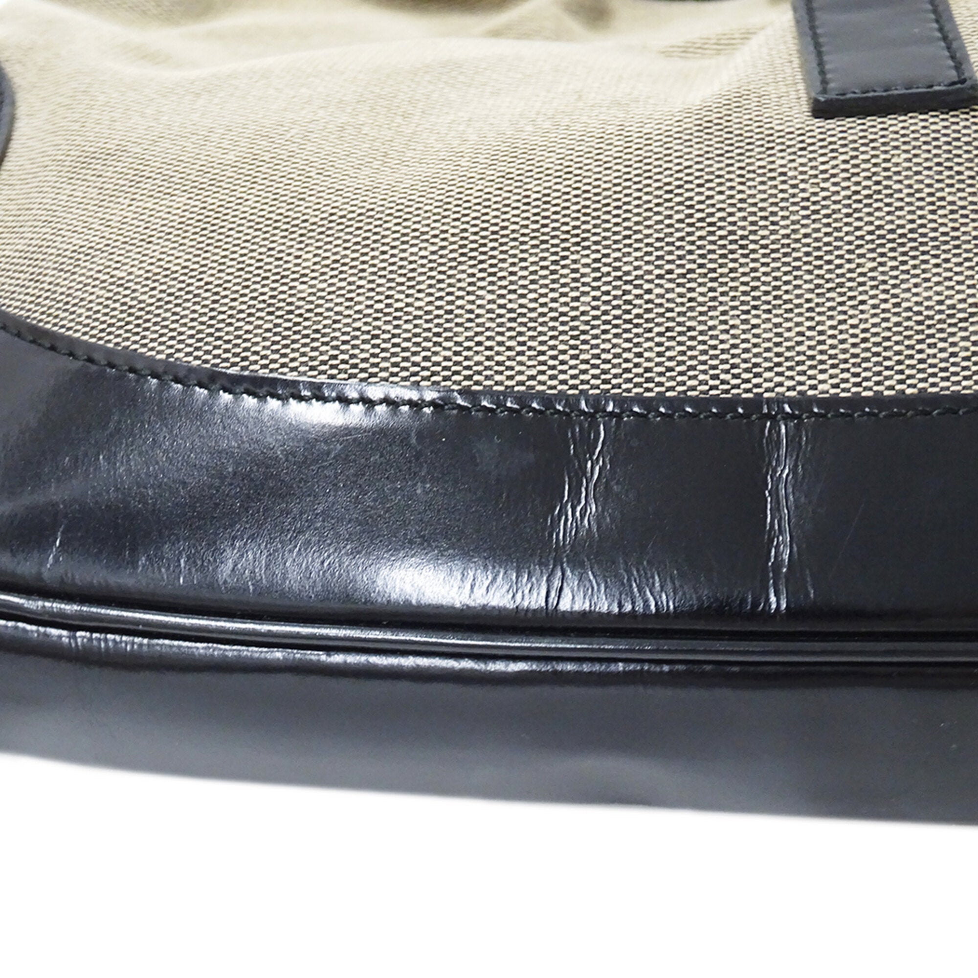Gucci Beige Black Canvas Handbag Shoulder Bag (Pre-Owned)