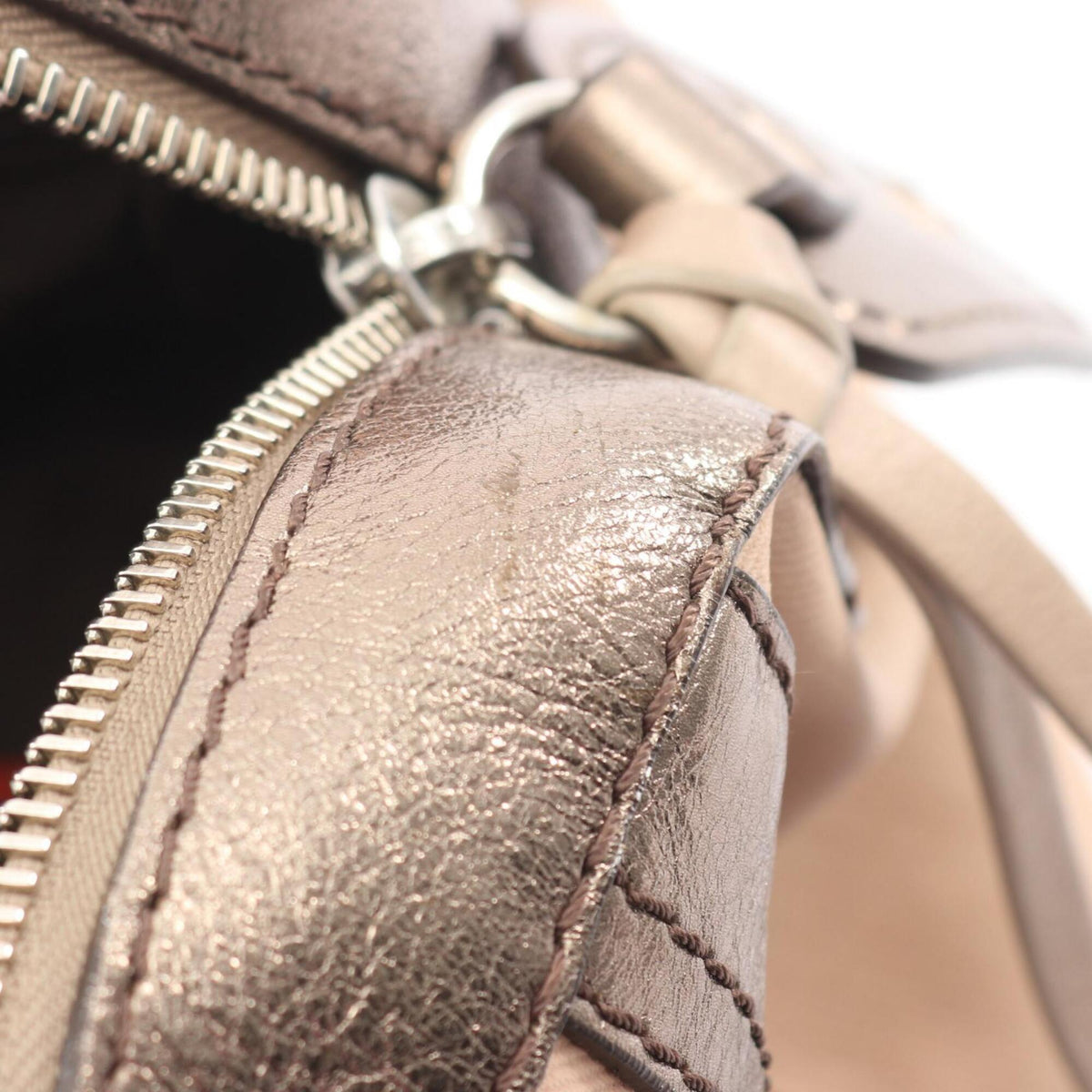 Chloé Khaki Pink Canvas Leather Boston Bag Handbag (Pre-Owned)
