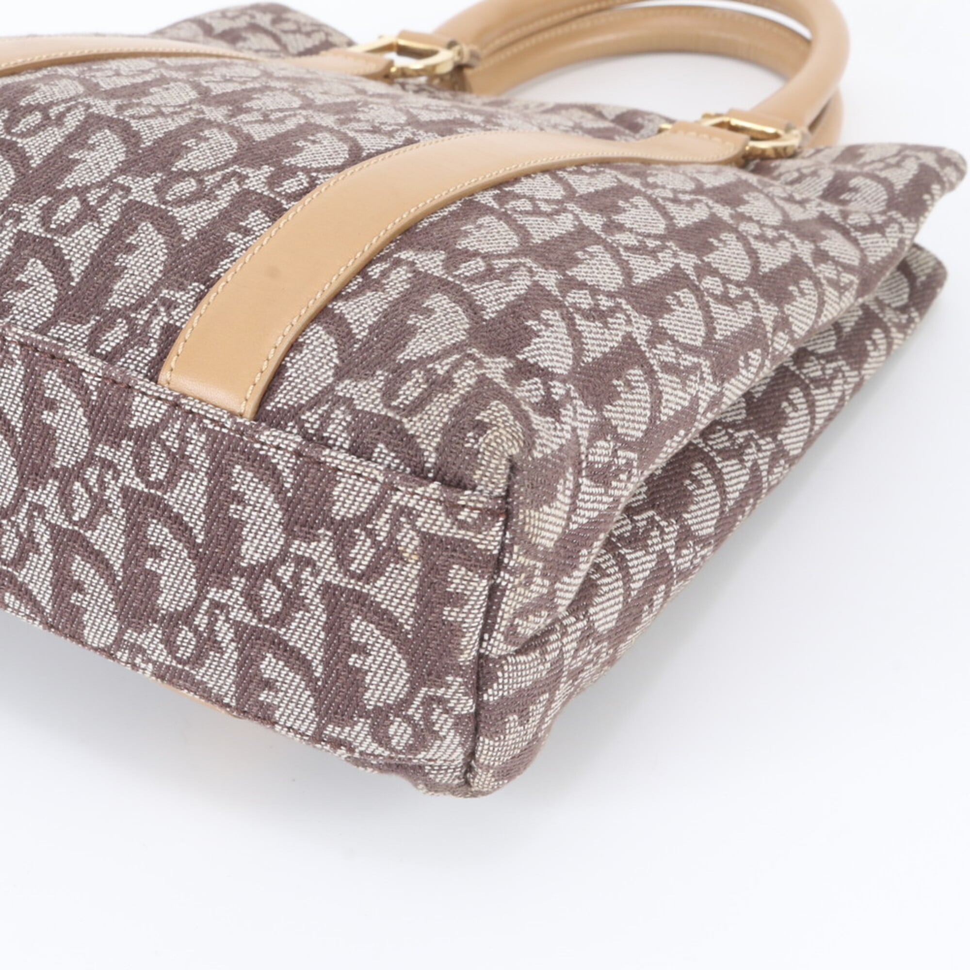 Christian Dior Brown Leather Canvas Handbag Tote Bag (Pre-Owned)