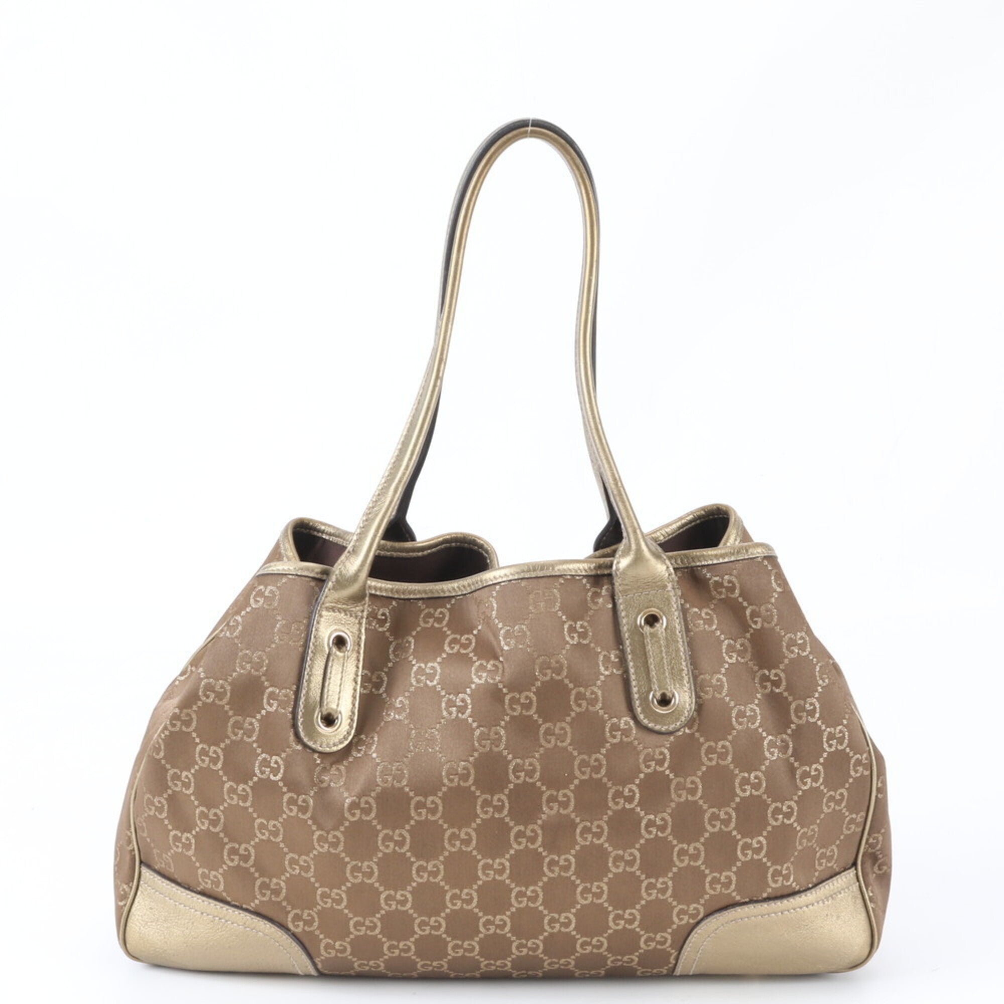 Gucci Brown Gold Leather Handbag Tote Bag (Pre-Owned)