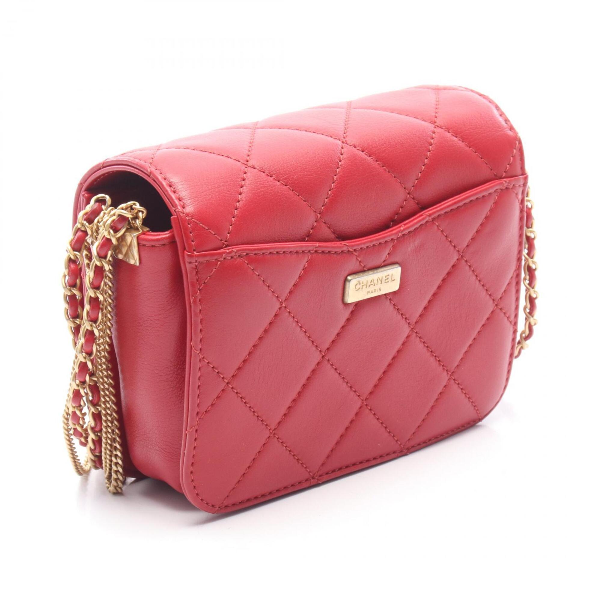Chanel Matelasse Red Color Leather Handbag Shoulder Bag (Pre-Owned)