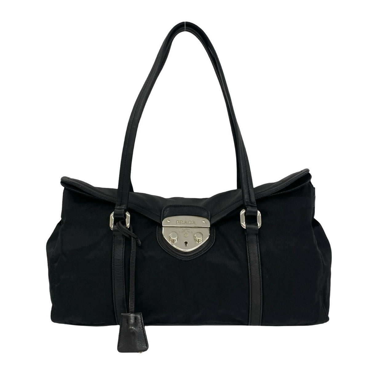 Prada Black Nylon Leather Shoulder Bag Tote Bag (Pre-Owned)