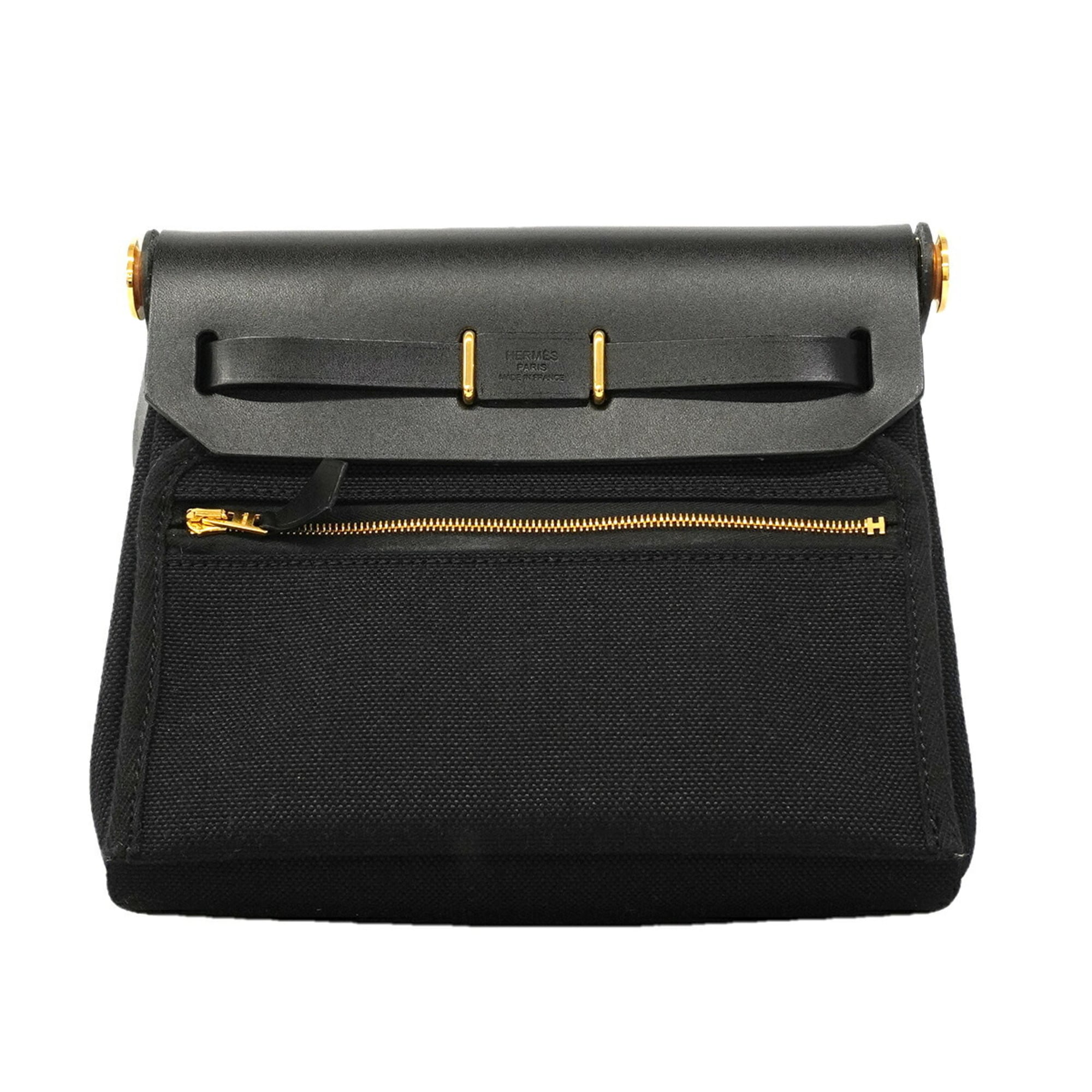 Hermes Black Toile Officier Shoulder Bag (Pre-Owned)
