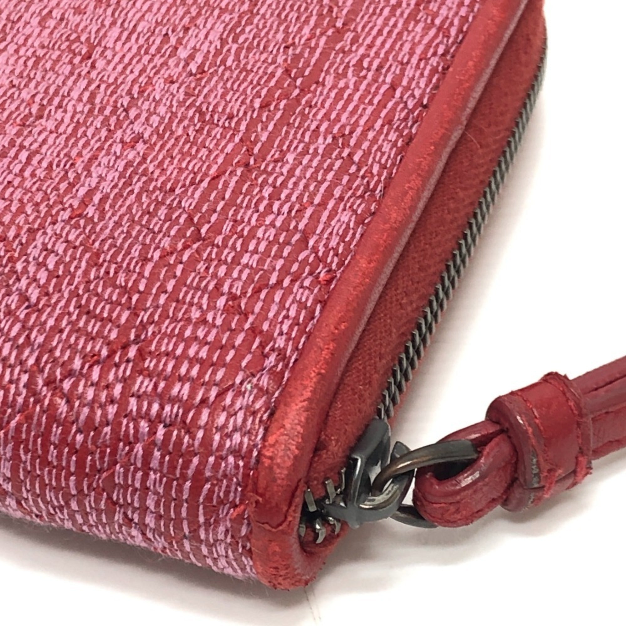 Bottega Veneta Intrecciato Red Color Leather Canvas Long Wallet (Bi-Fold) (Pre-Owned)