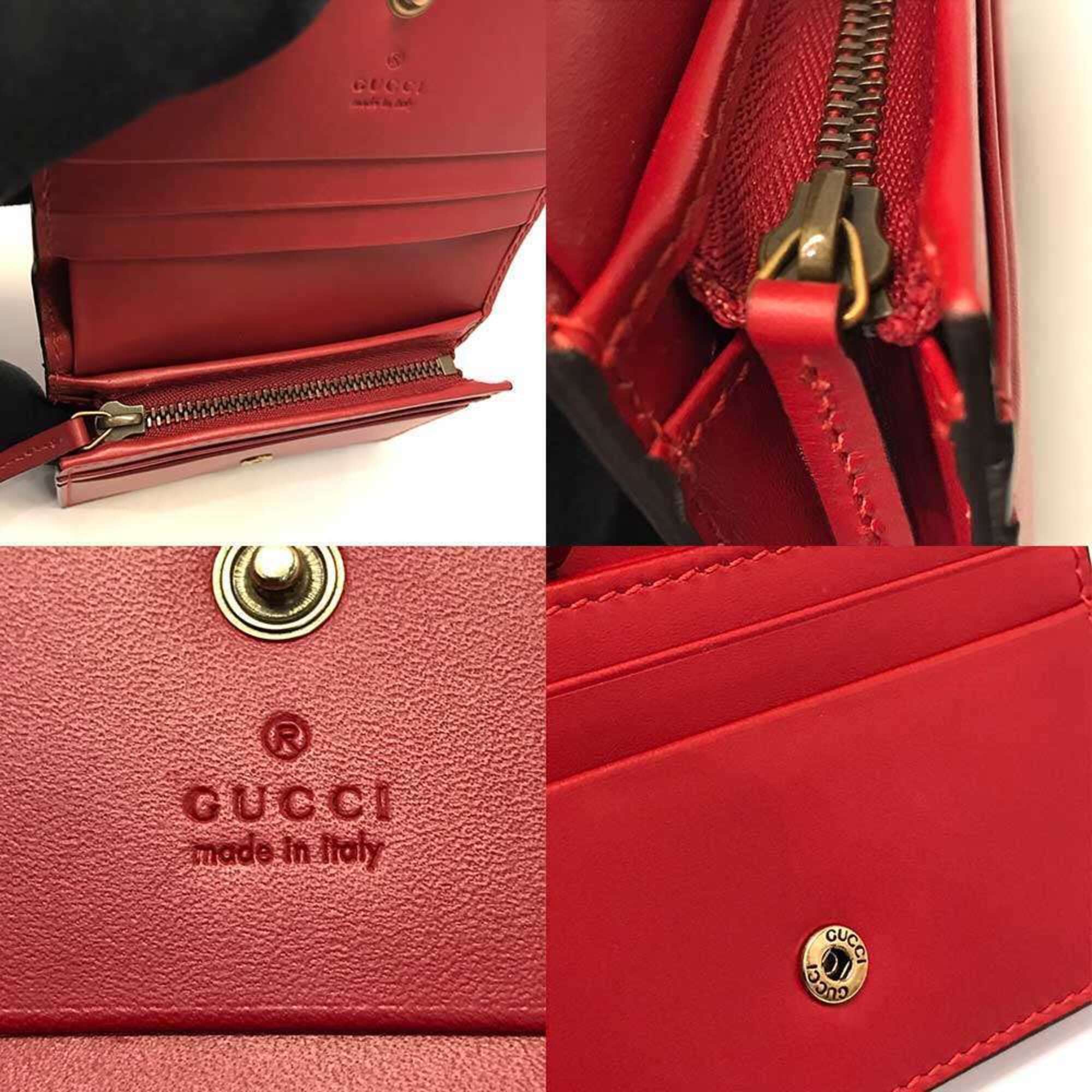 Gucci Cherry Red Red Color Leather Wallet (Bi-Fold) (Pre-Owned)