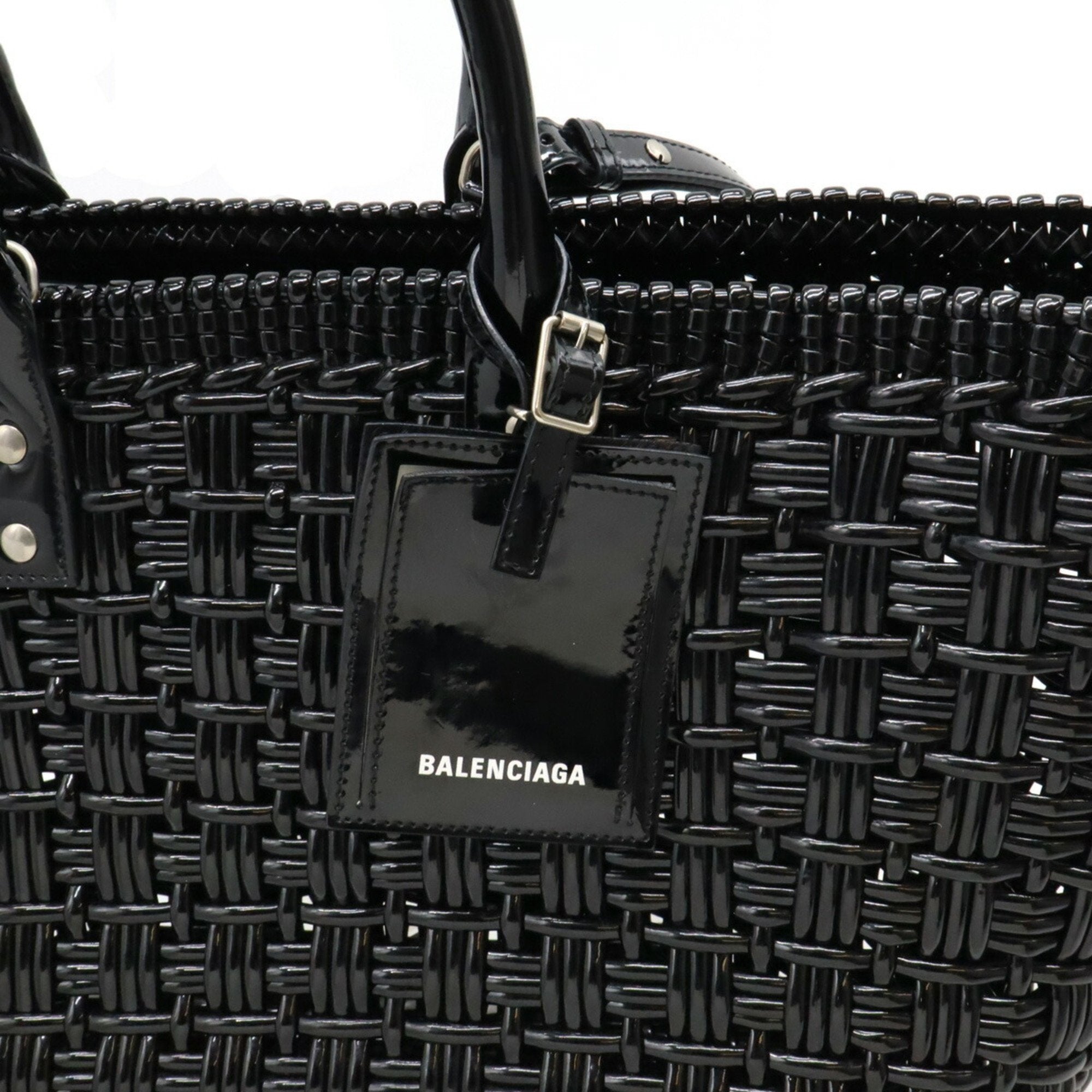 Balenciaga Black Vinyl Basket Handbag Shoulder Bag (Pre-Owned)