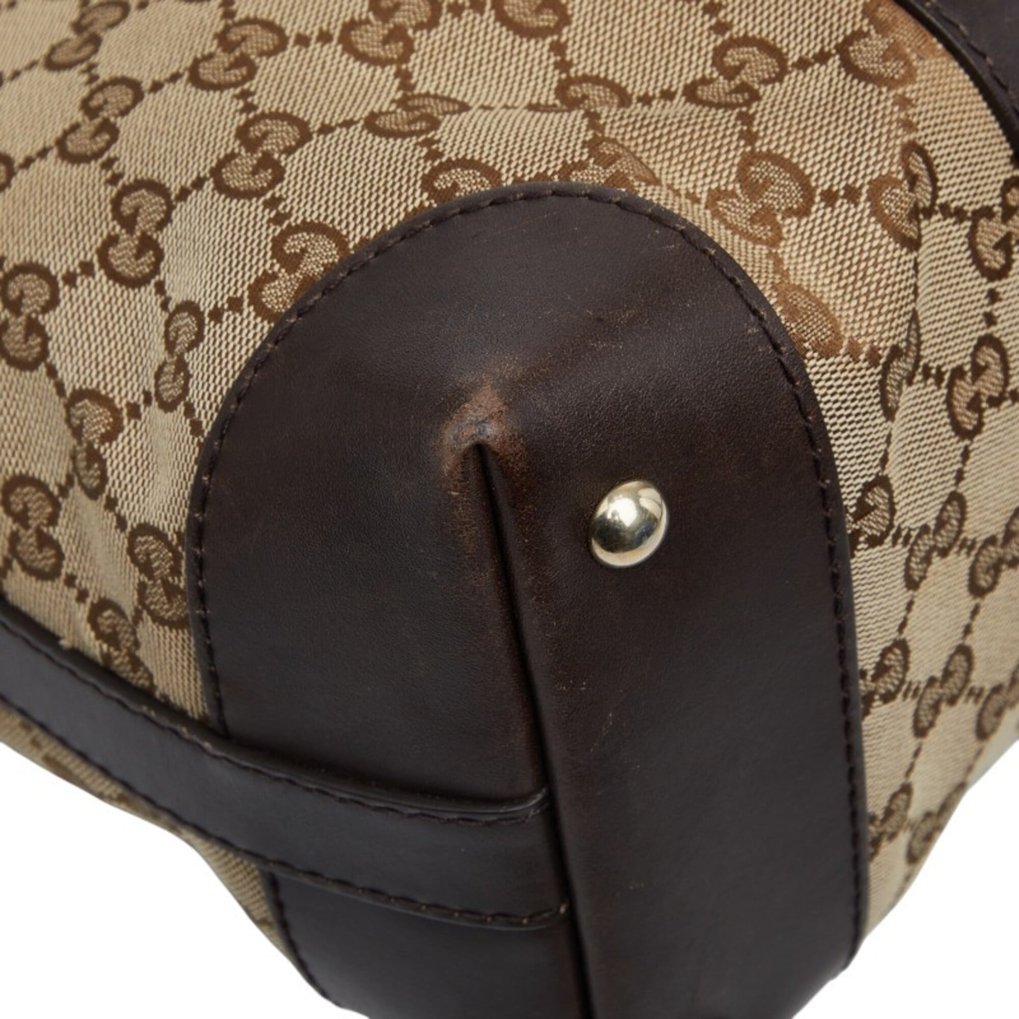 Gucci Beige Brown Canvas Leather Handbag Shoulder Bag (Pre-Owned)