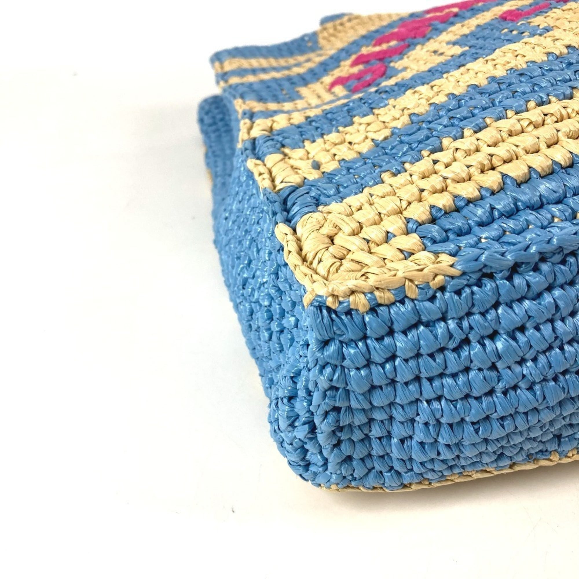 Jimmy Choo Beige Blue Pink Raffia Shoulder Bag Tote Bag (Pre-Owned)