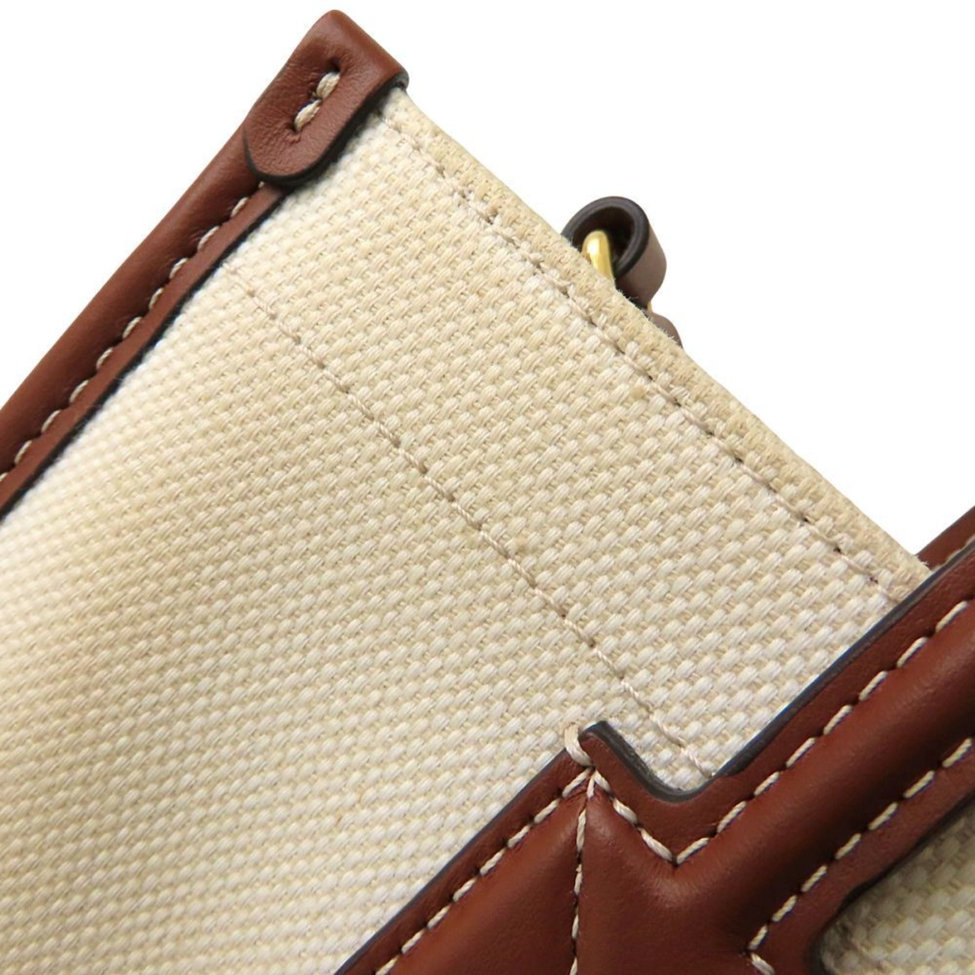 Burberry Brown Ivory Canvas Leather Handbag (Pre-Owned)
