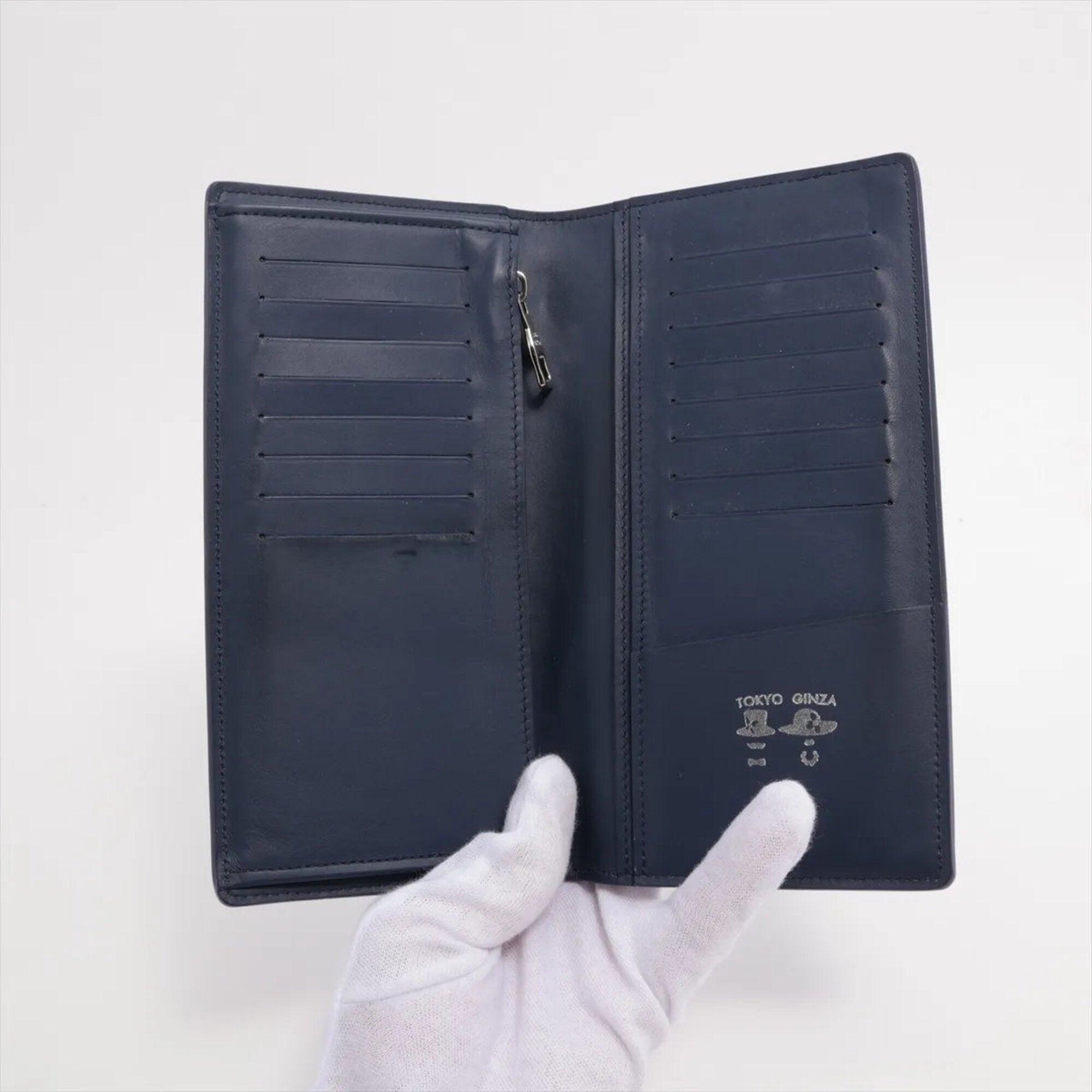 Louis Vuitton Navy Leather Coated Canvas Long Wallet (Bi-Fold) (Pre-Owned)