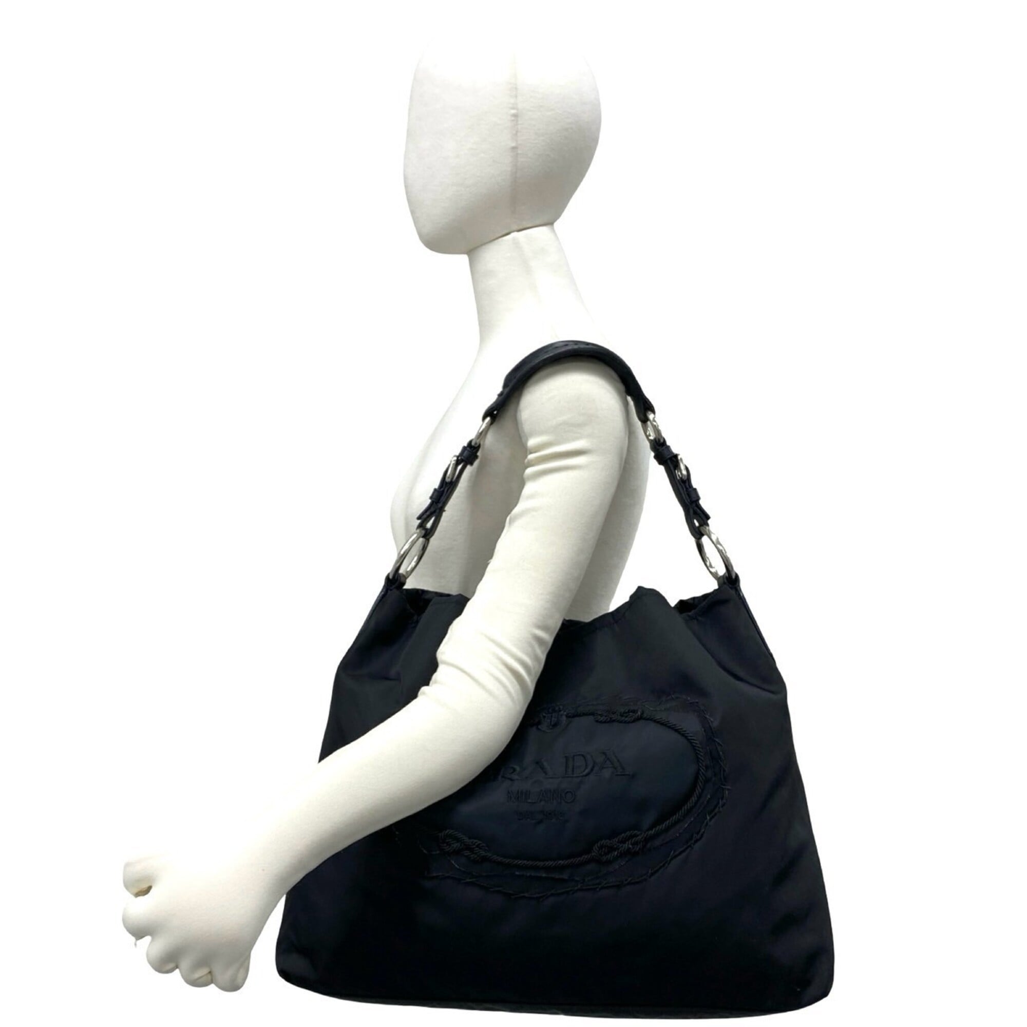 Prada Black Nylon Leather Boston Bag Shoulder Bag Tote Bag (Pre-Owned)