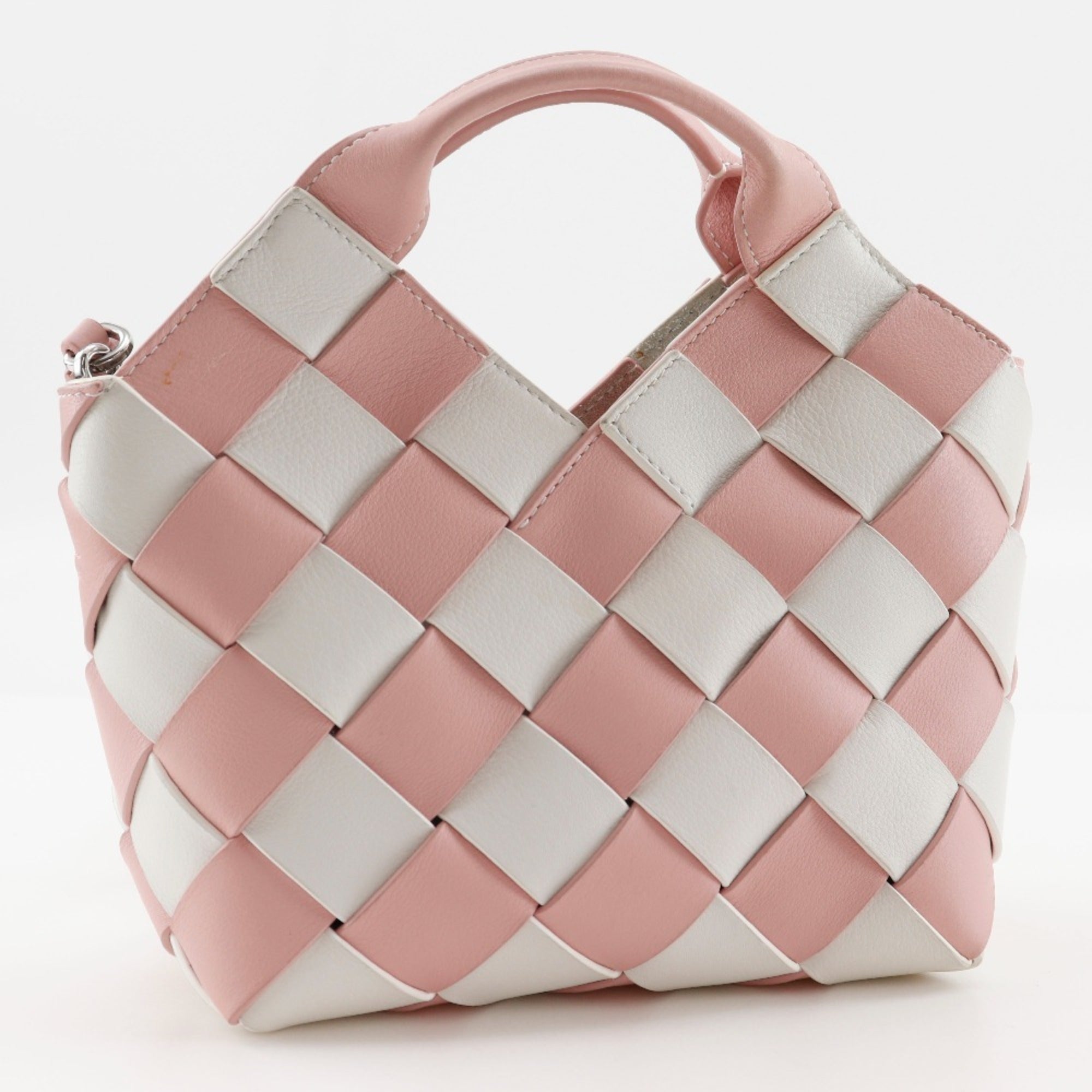 Loewe Pink White Leather Basket Handbag (Pre-Owned)
